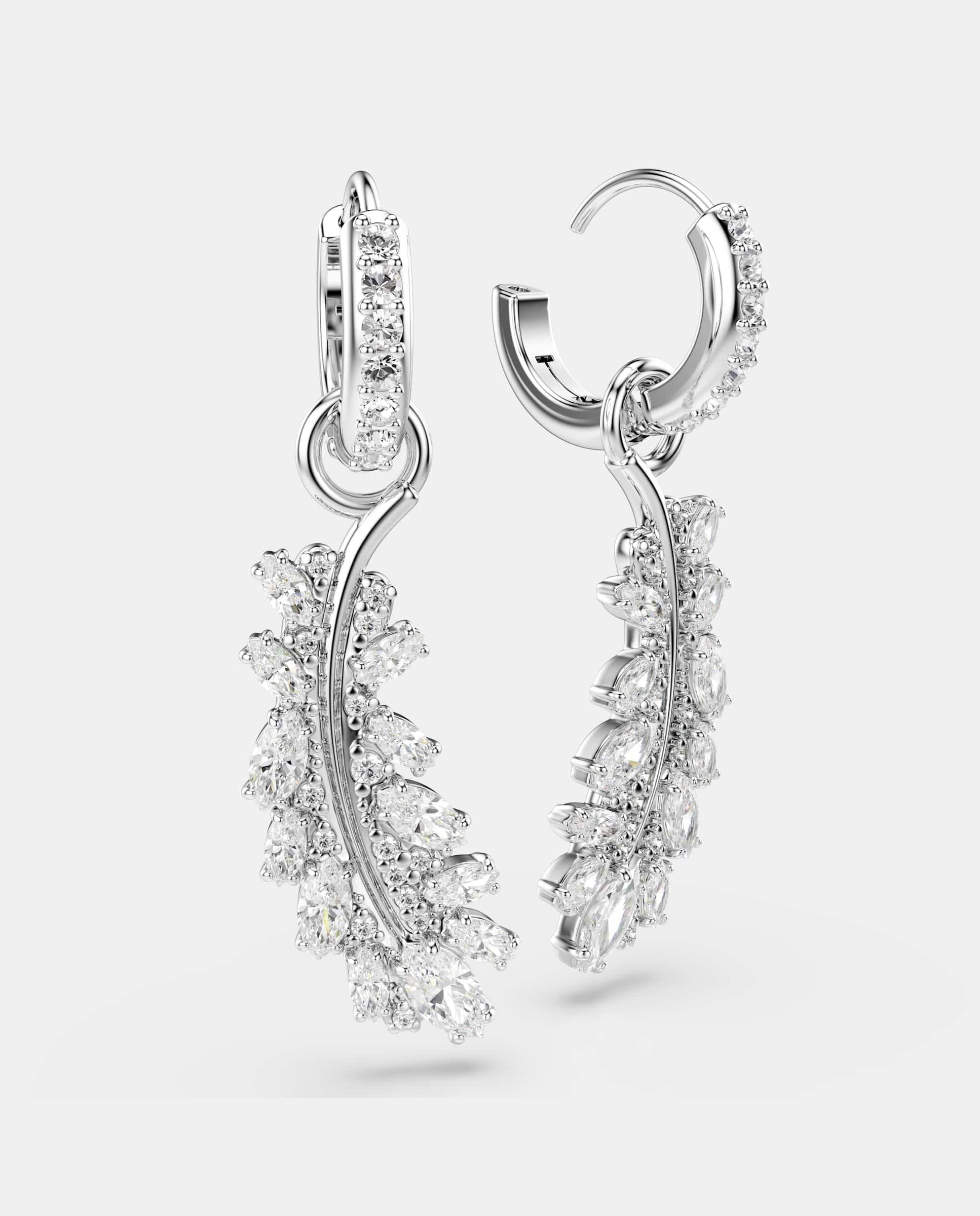 Pendientes vienna de aro con colgante en forma de pluma - Swarovski - Blanco Blanco-3
