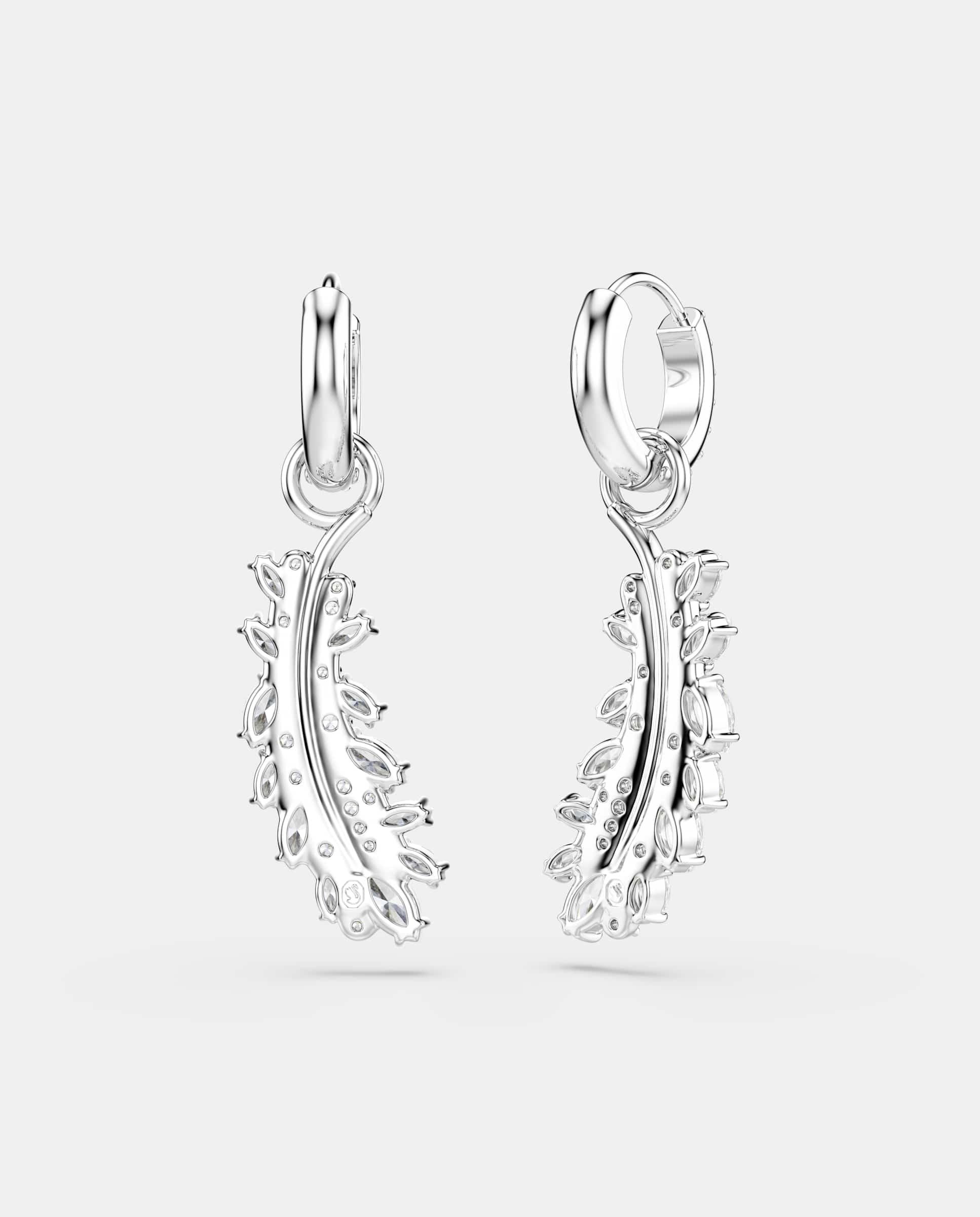 Pendientes vienna de aro con colgante en forma de pluma - Swarovski - Blanco Blanco-4