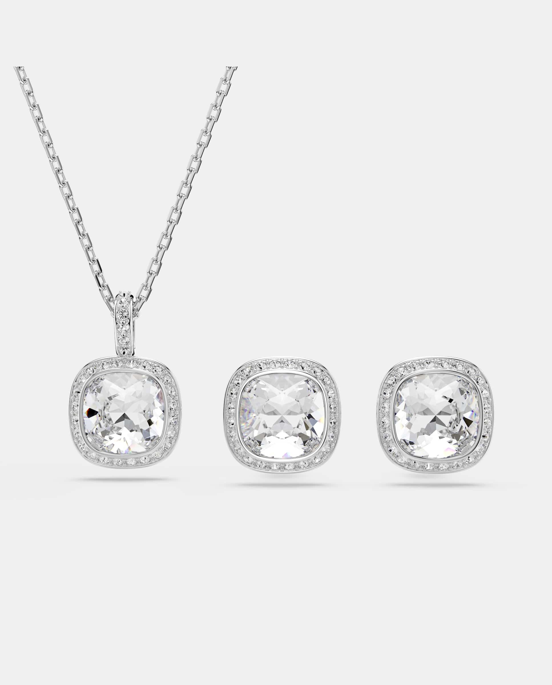 Imagen 0 de Conjunto de colgante y pendientes una angelic con cristales bañado en rodio Blanco