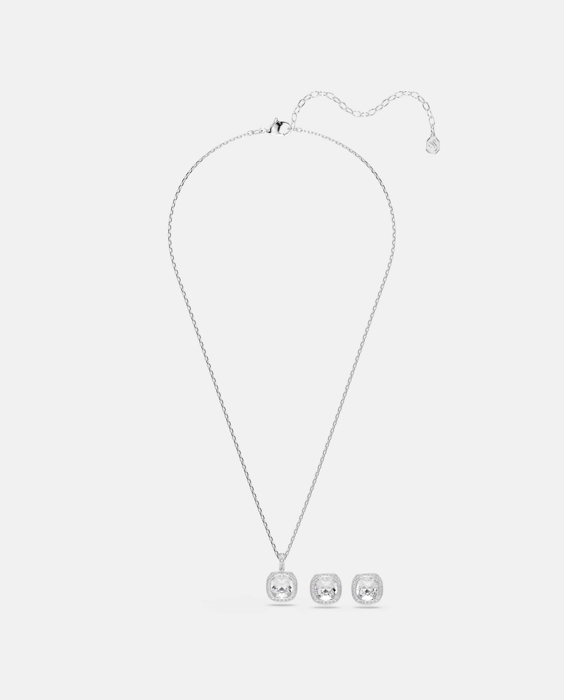 Conjunto de colgante y pendientes una angelic con cristales bañado en rodio - Swarovski - Blanco Blanco-2