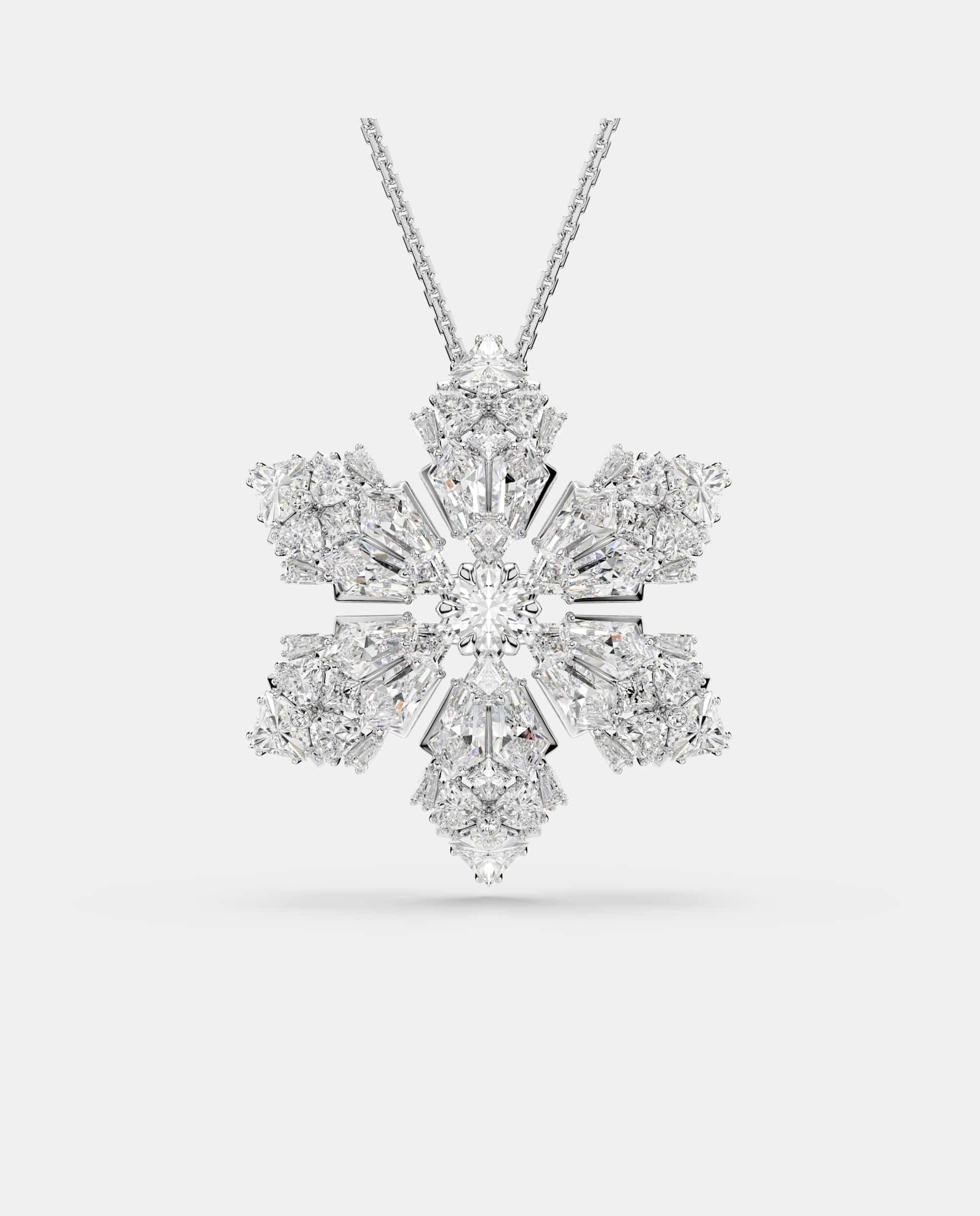 Colgante y broche idyllia en forma de copo de nieve y baño de rodio - Swarovski - Blanco Blanco-1