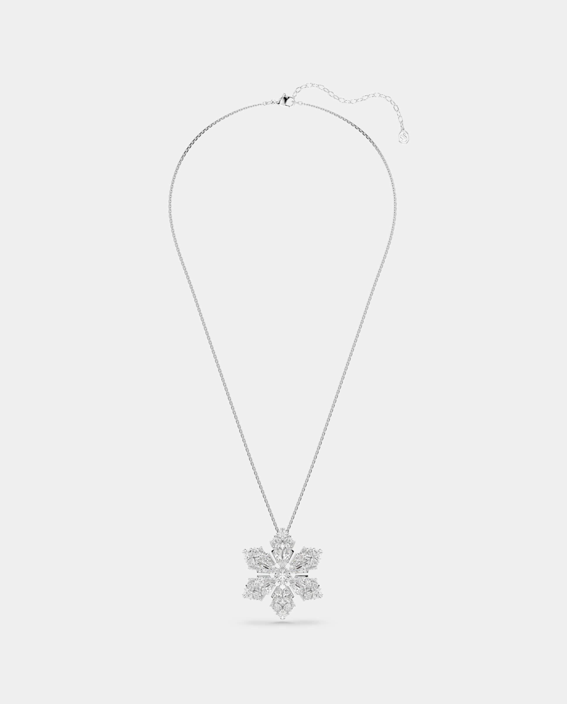 Colgante y broche idyllia en forma de copo de nieve y baño de rodio - Swarovski - Blanco Blanco-2