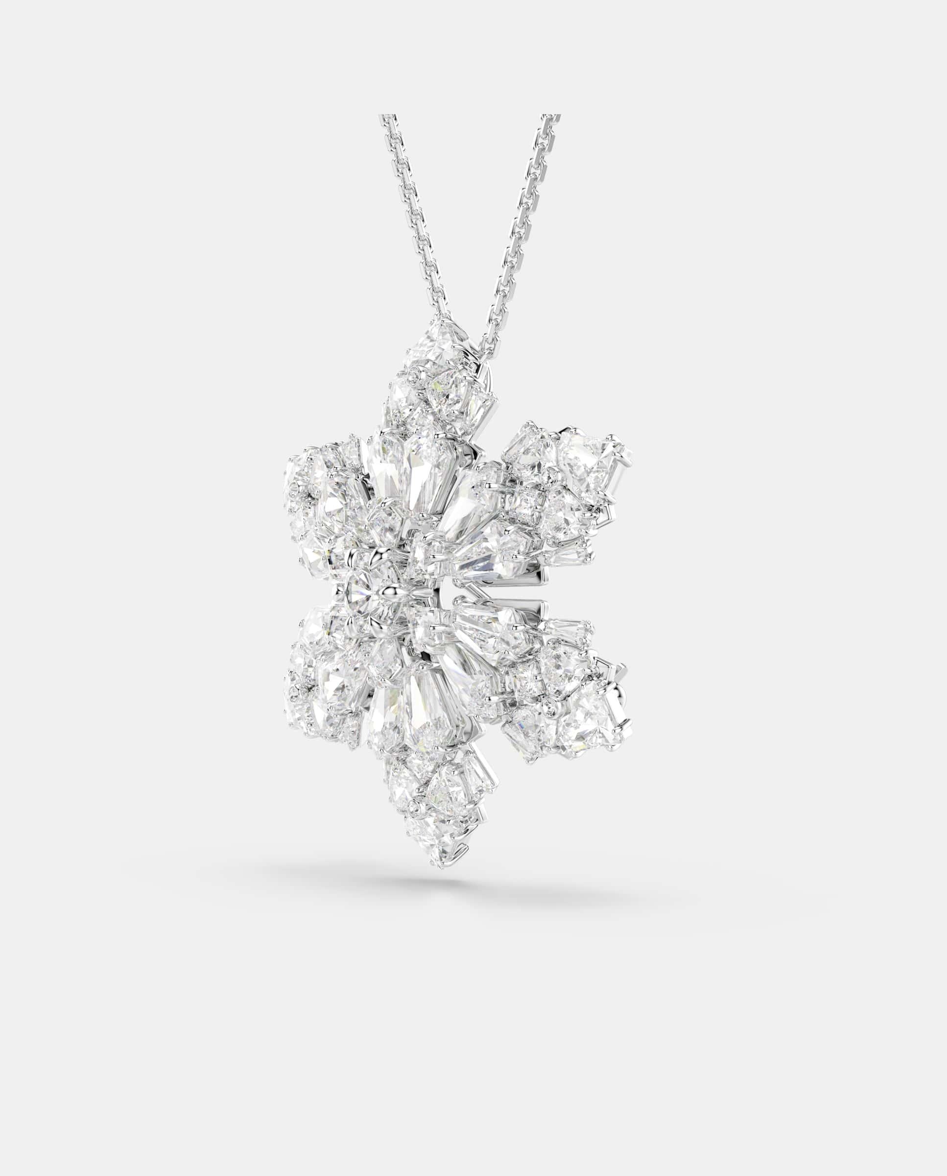 Colgante y broche idyllia en forma de copo de nieve y baño de rodio - Swarovski - Blanco Blanco-3