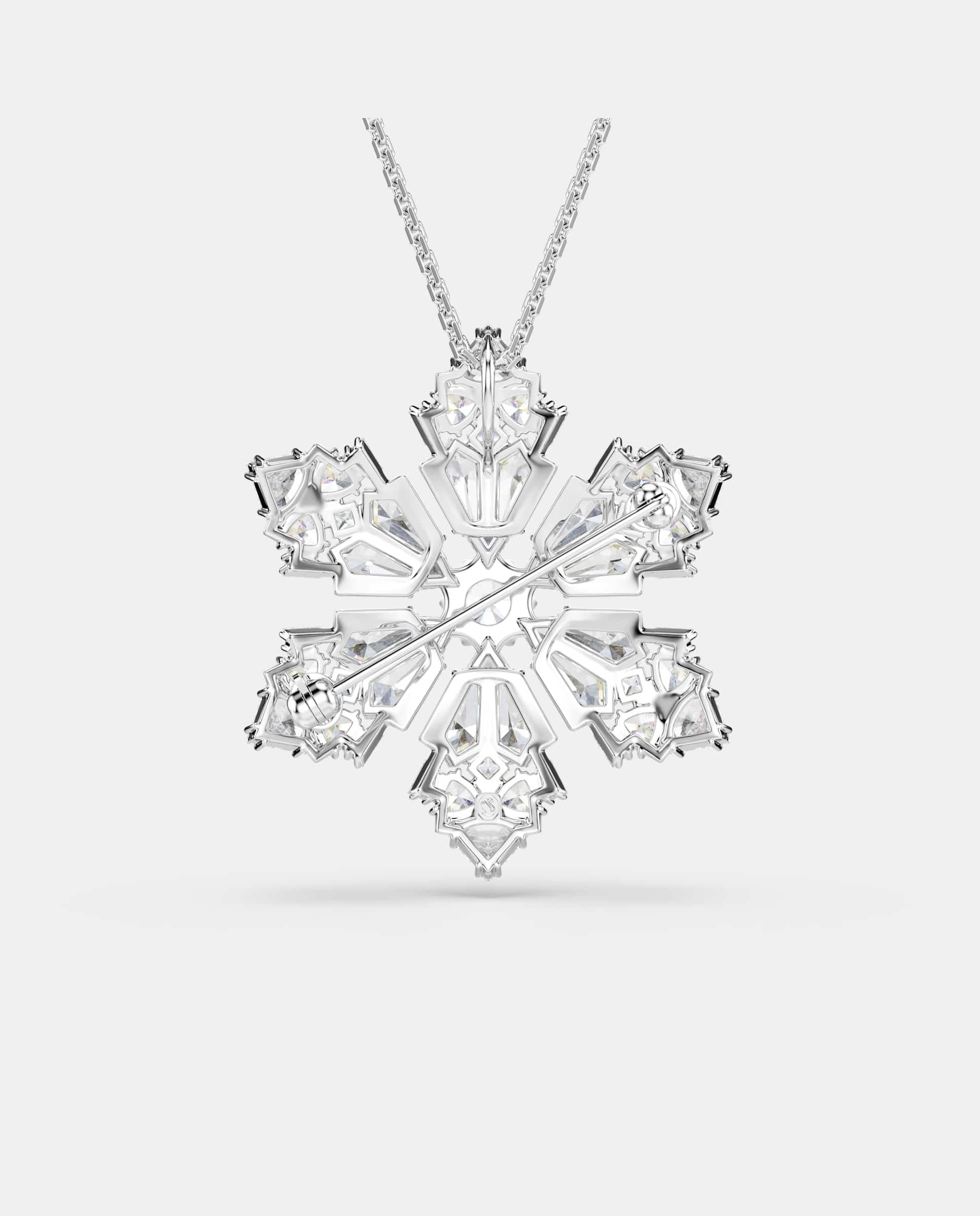 Colgante y broche idyllia en forma de copo de nieve y baño de rodio - Swarovski - Blanco Blanco-5