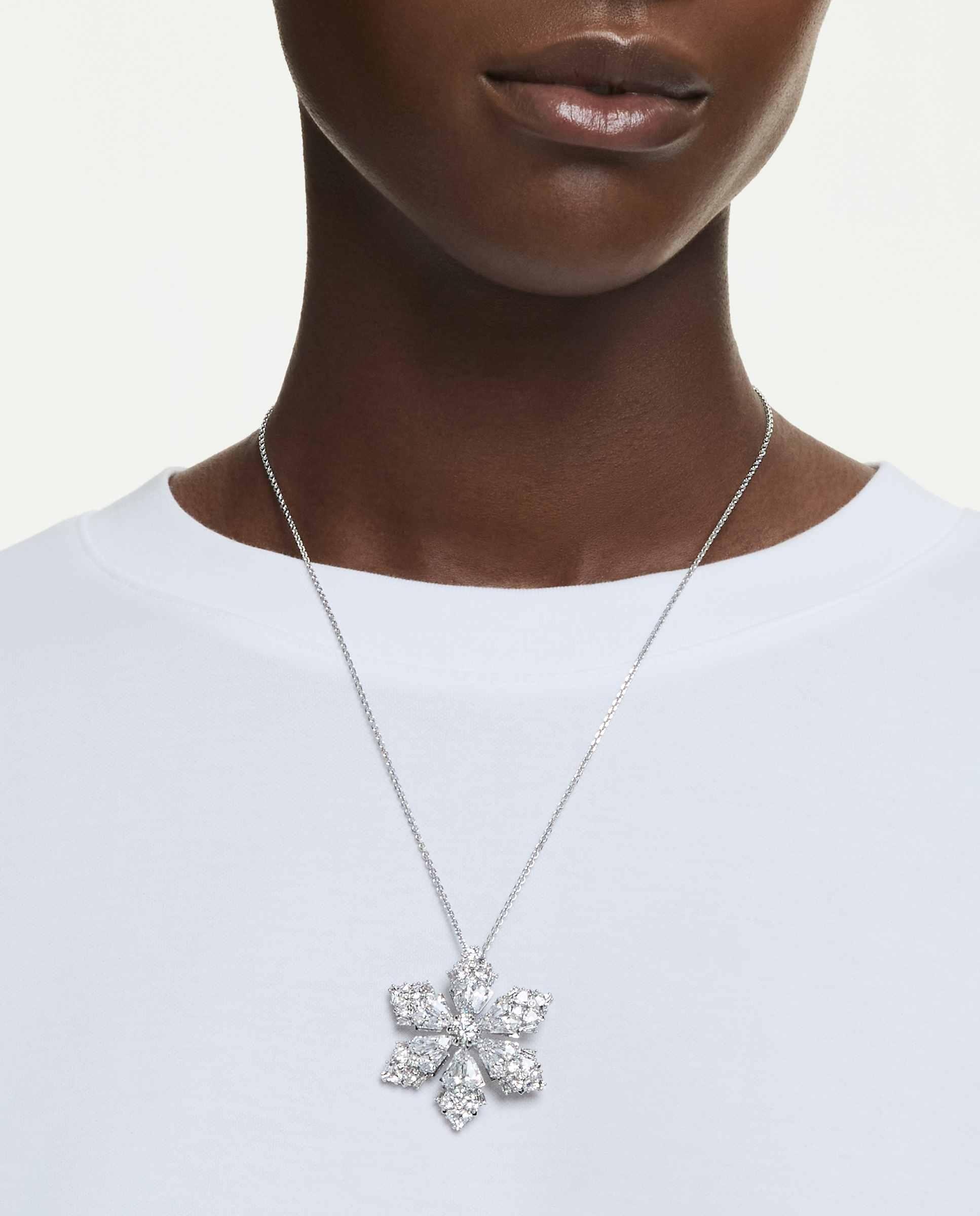 Colgante y broche idyllia en forma de copo de nieve y baño de rodio - Swarovski - Blanco Blanco-6