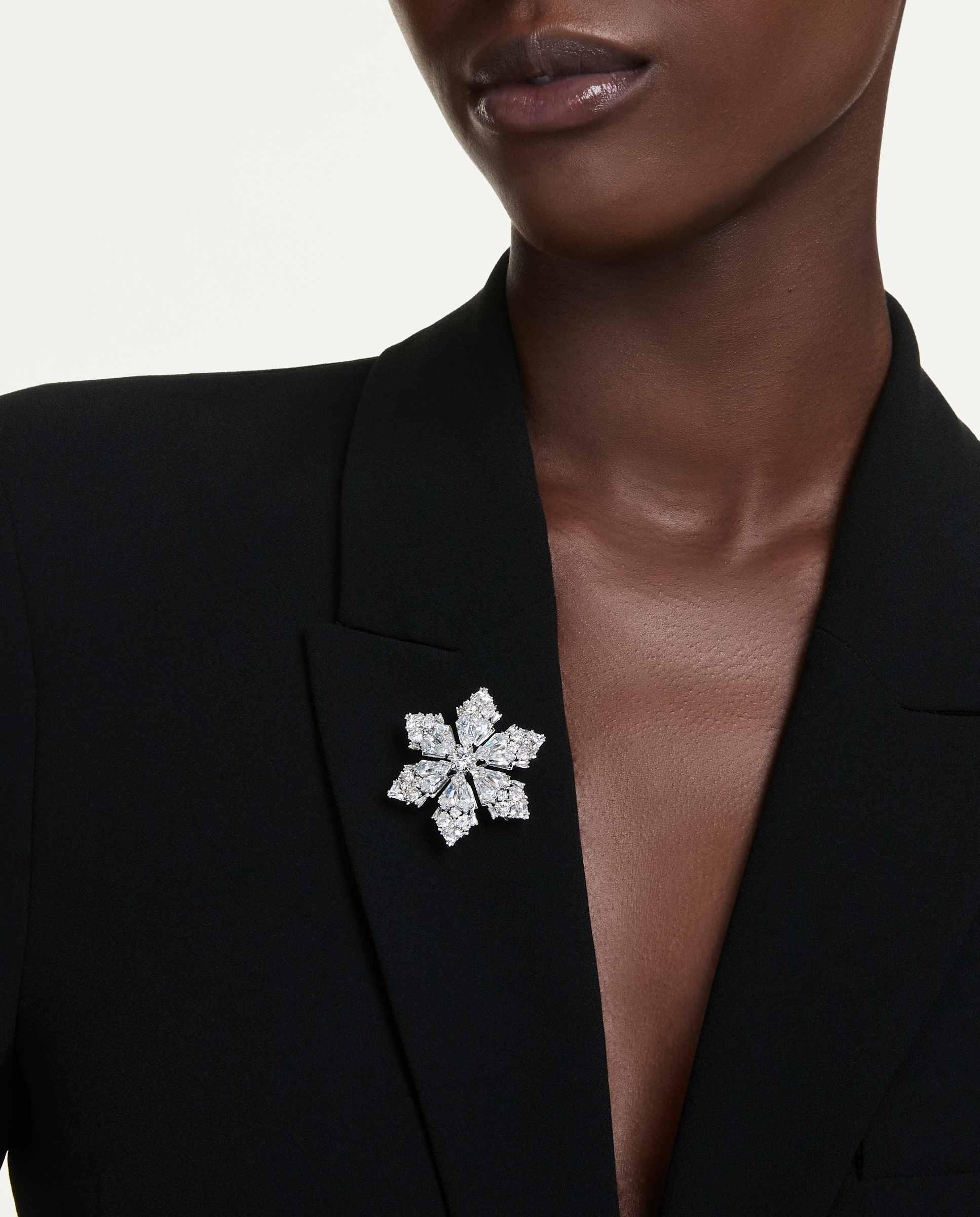 Colgante y broche idyllia en forma de copo de nieve y baño de rodio - Swarovski - Blanco Blanco-7