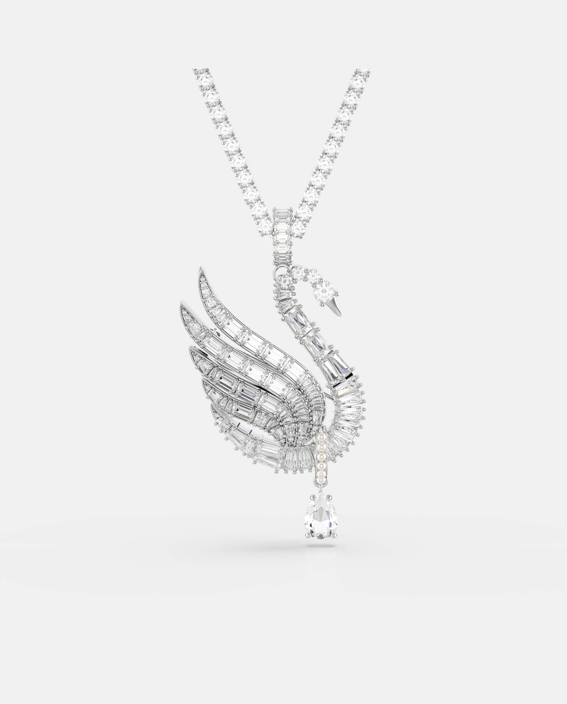 Colgante y broche vienna con forma de cisne y baño de rodio - Swarovski - Blanco Blanco-1