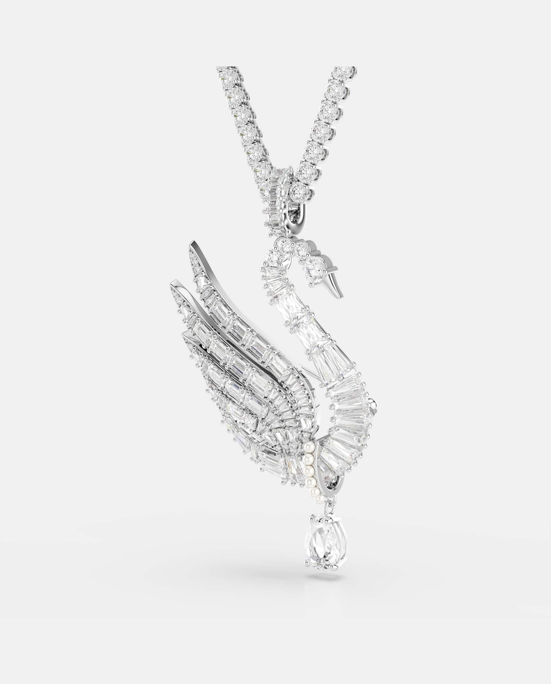 Colgante y broche vienna con forma de cisne y baño de rodio - Swarovski - Blanco Blanco-3
