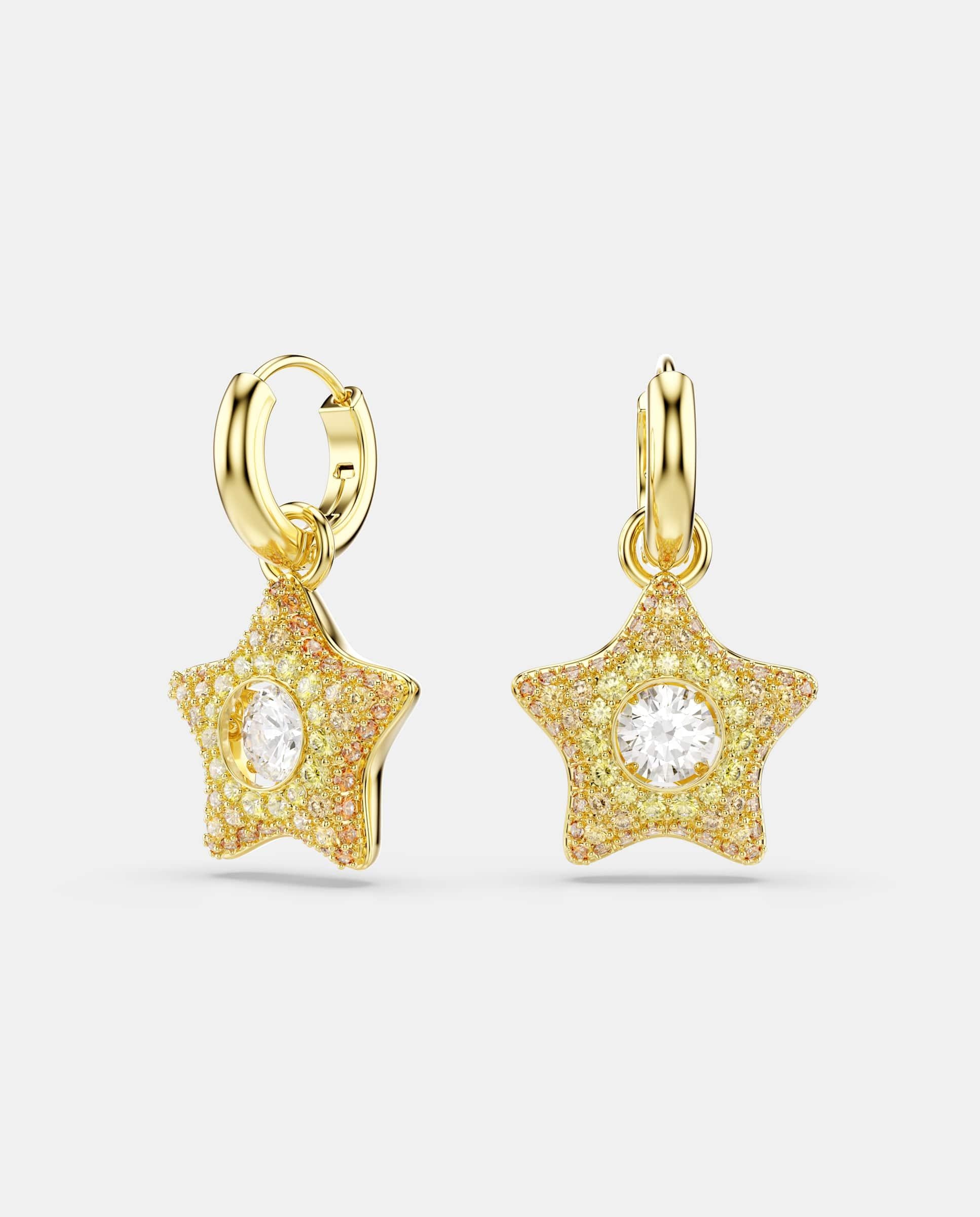 Pendientes sublima de aro con estrella acabado en oro de 18 quilates - Swarovski - Blanco Blanco-1