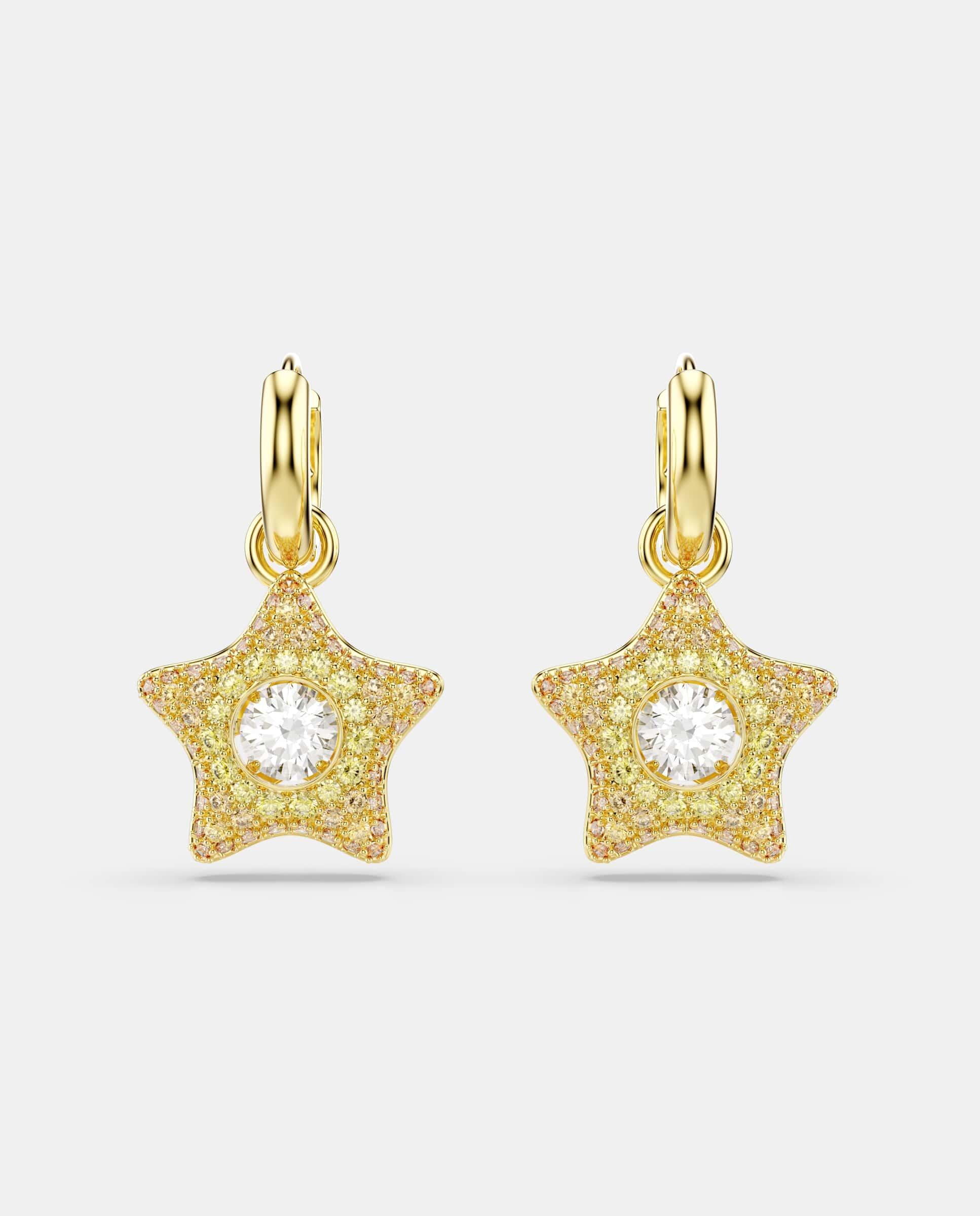 Pendientes sublima de aro con estrella acabado en oro de 18 quilates - Swarovski - Blanco Blanco-2