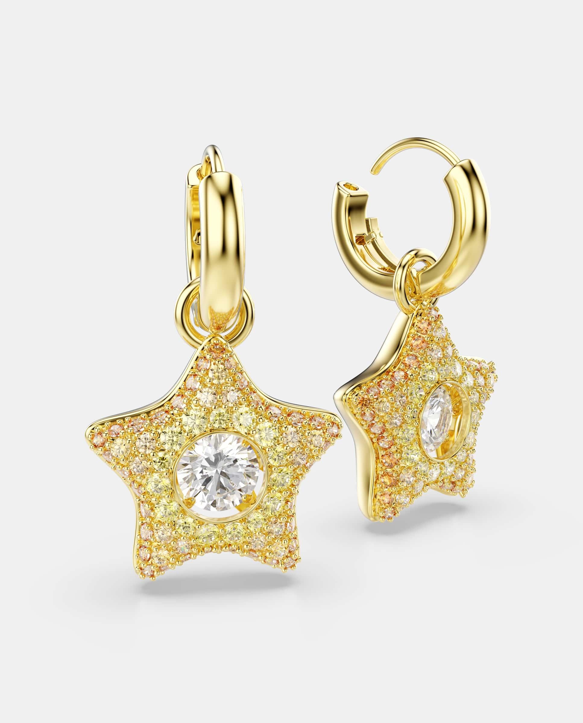 Pendientes sublima de aro con estrella acabado en oro de 18 quilates - Swarovski - Blanco Blanco-3
