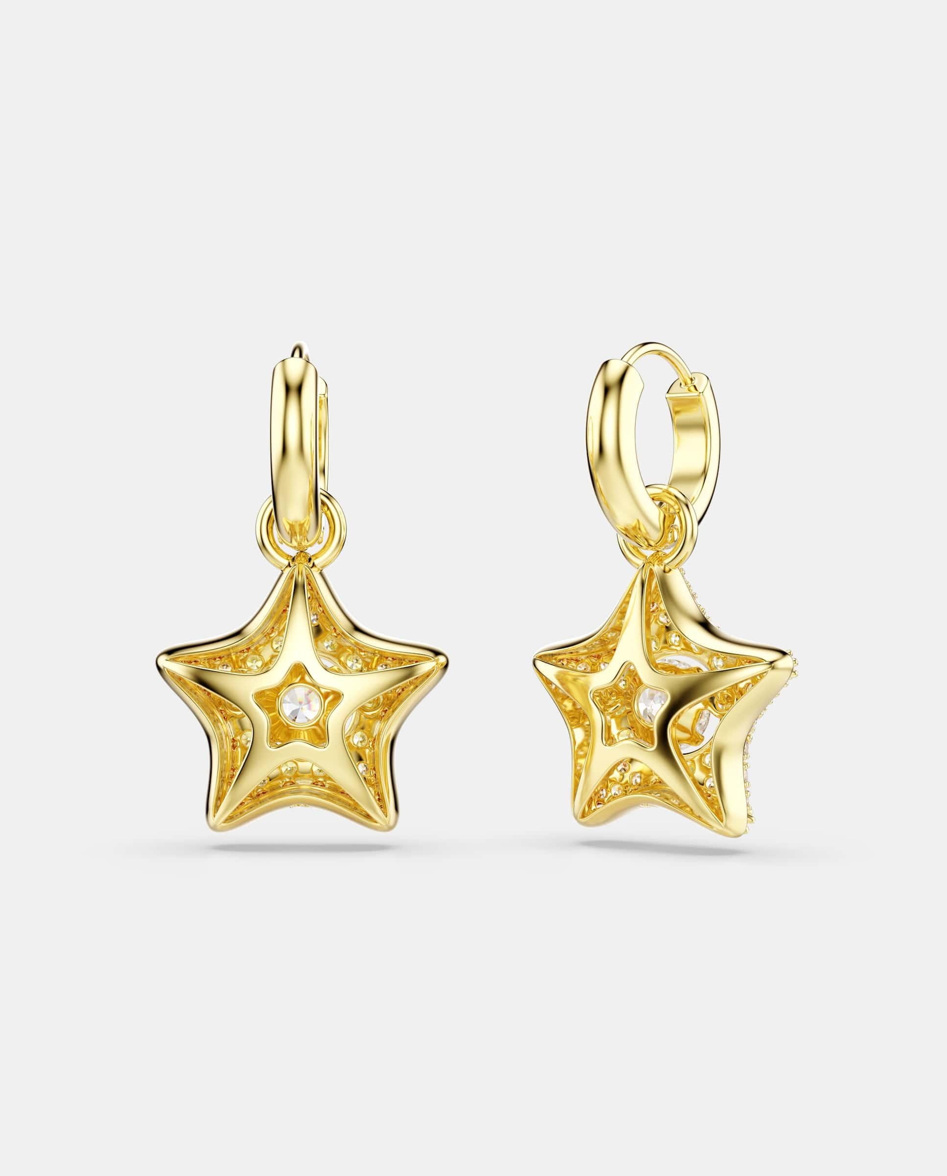 Pendientes sublima de aro con estrella acabado en oro de 18 quilates - Swarovski - Blanco Blanco-4