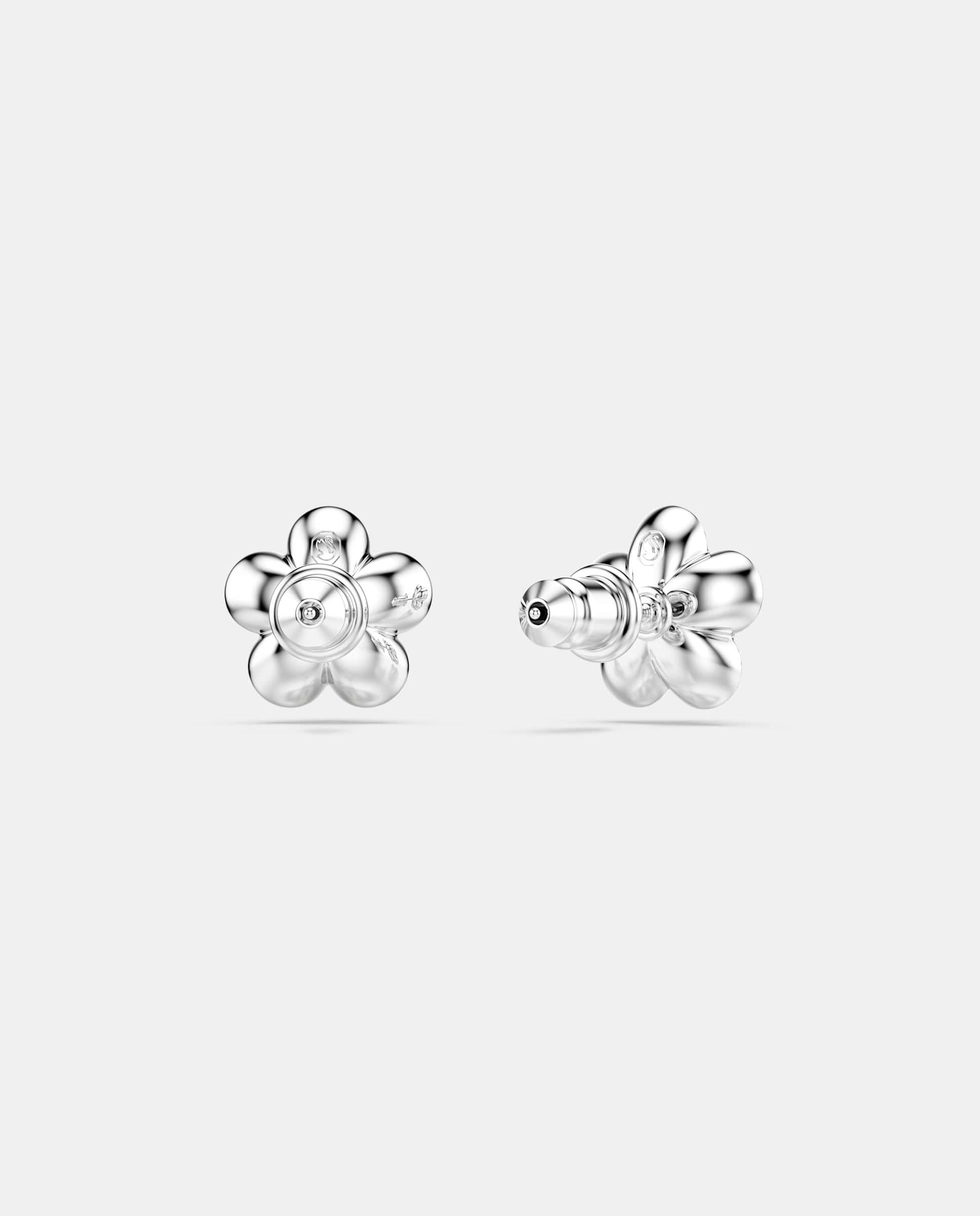 Pendientes de botón ariana grande con detalle de flor y talla redonda, baño de rodio - Swarovski - Blanco Blanco-4