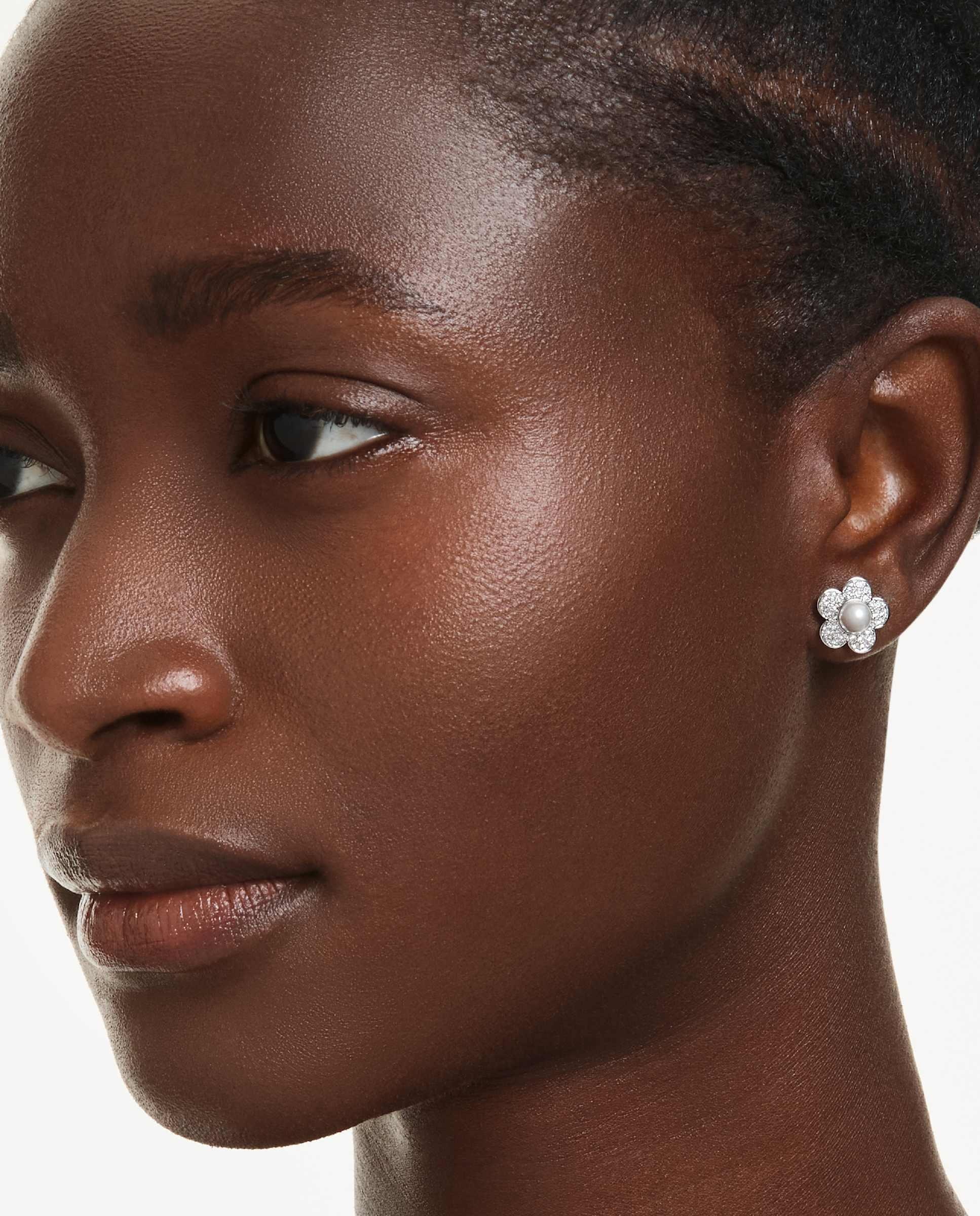 Pendientes de botón ariana grande con detalle de flor y talla redonda, baño de rodio - Swarovski - Blanco Blanco-5