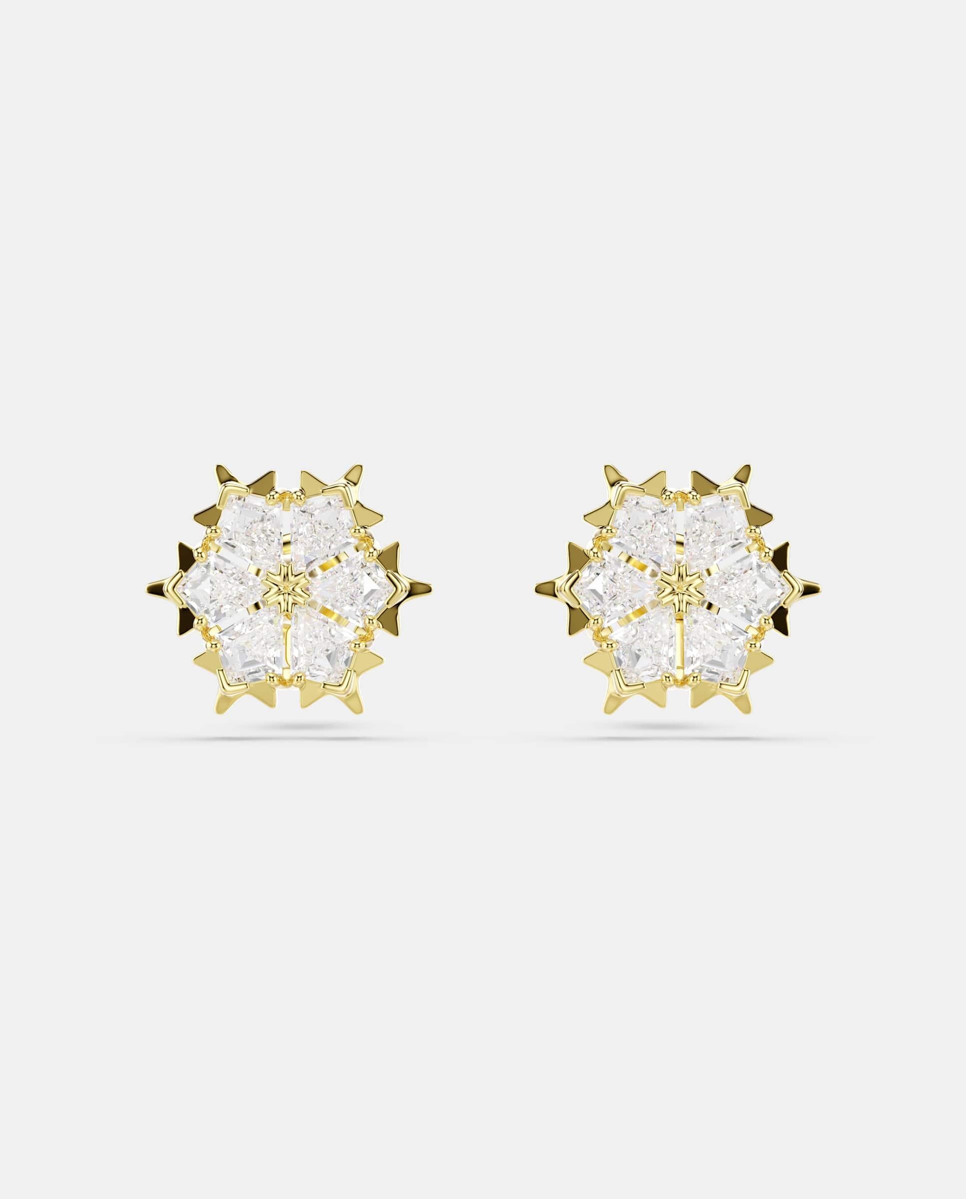 Pendientes de botón magic en forma de copo de nieve acabado en oro de 18 quilates - Swarovski - Blanco Blanco-1
