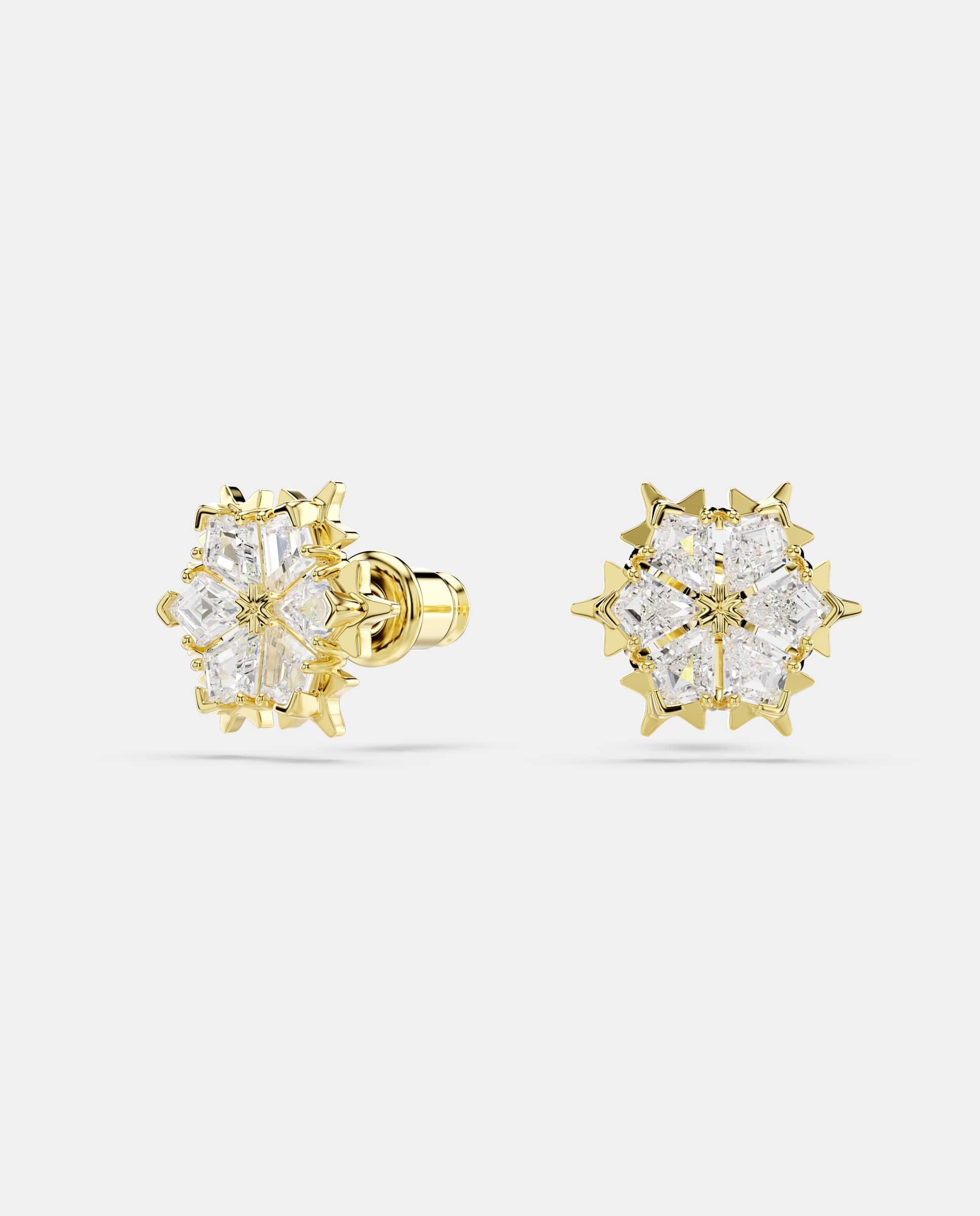 Pendientes de botón magic en forma de copo de nieve acabado en oro de 18 quilates - Swarovski - Blanco Blanco-2
