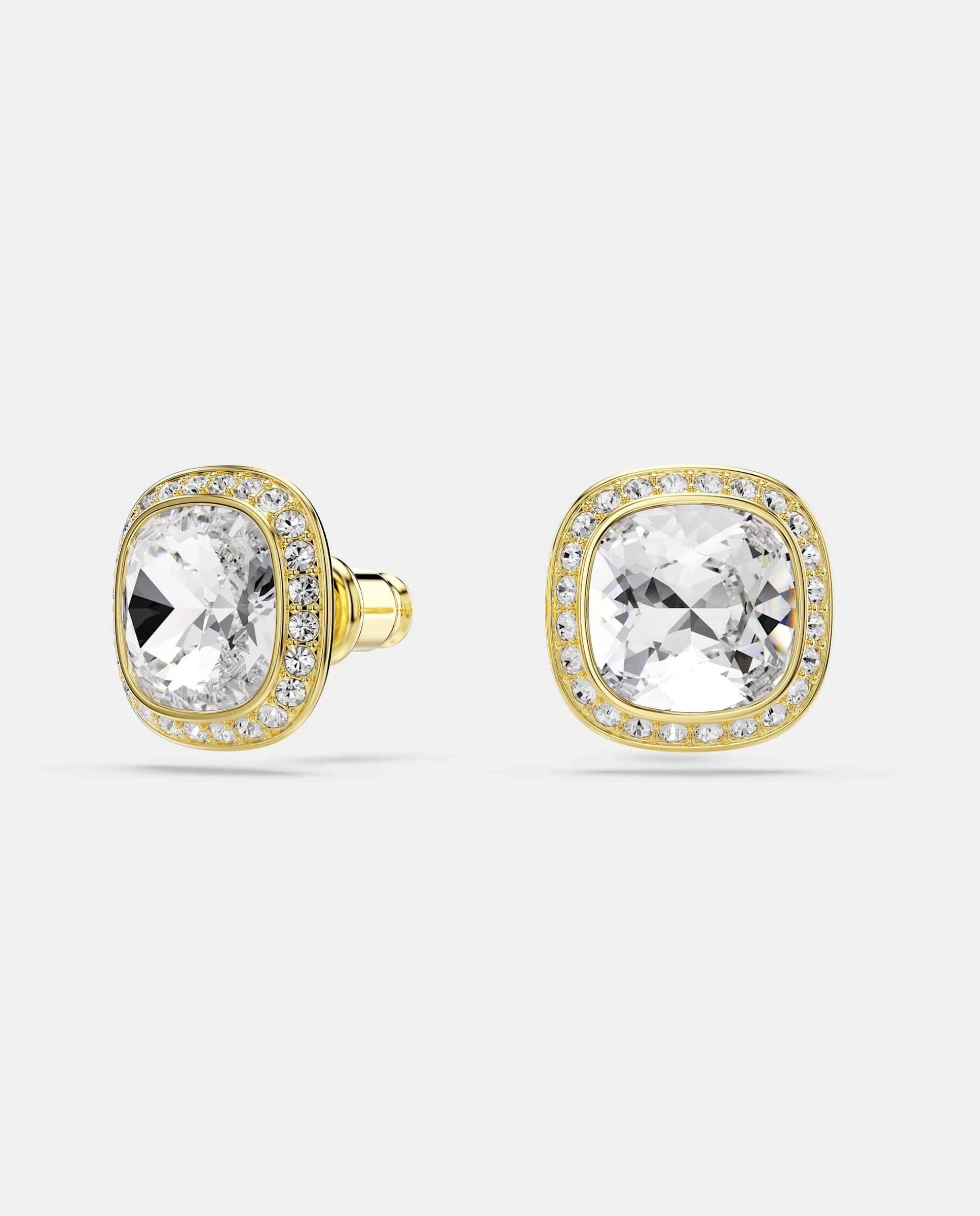 Pendientes de botón una angelic, talla cojin, blancos, acabado en oro de 18 quilates - Swarovski - Blanco Blanco-2