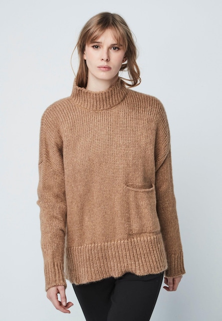 Imagen 0 de Jersey de mujer de cuello vuelto en punto grueso con bolsillo delantero