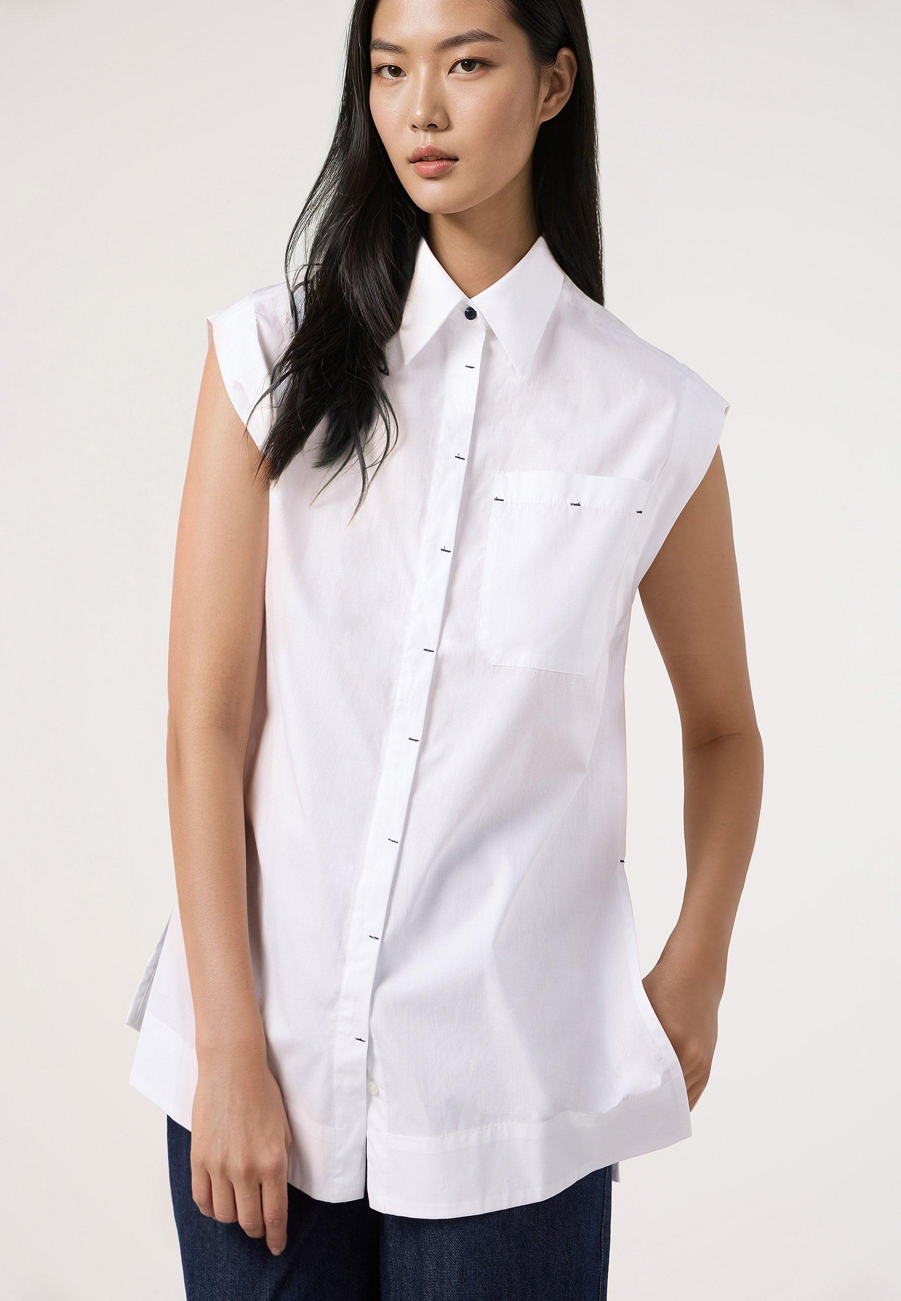 Dolores Promesas - Camisa de mujer sin mangas con cuello camisero clásico.