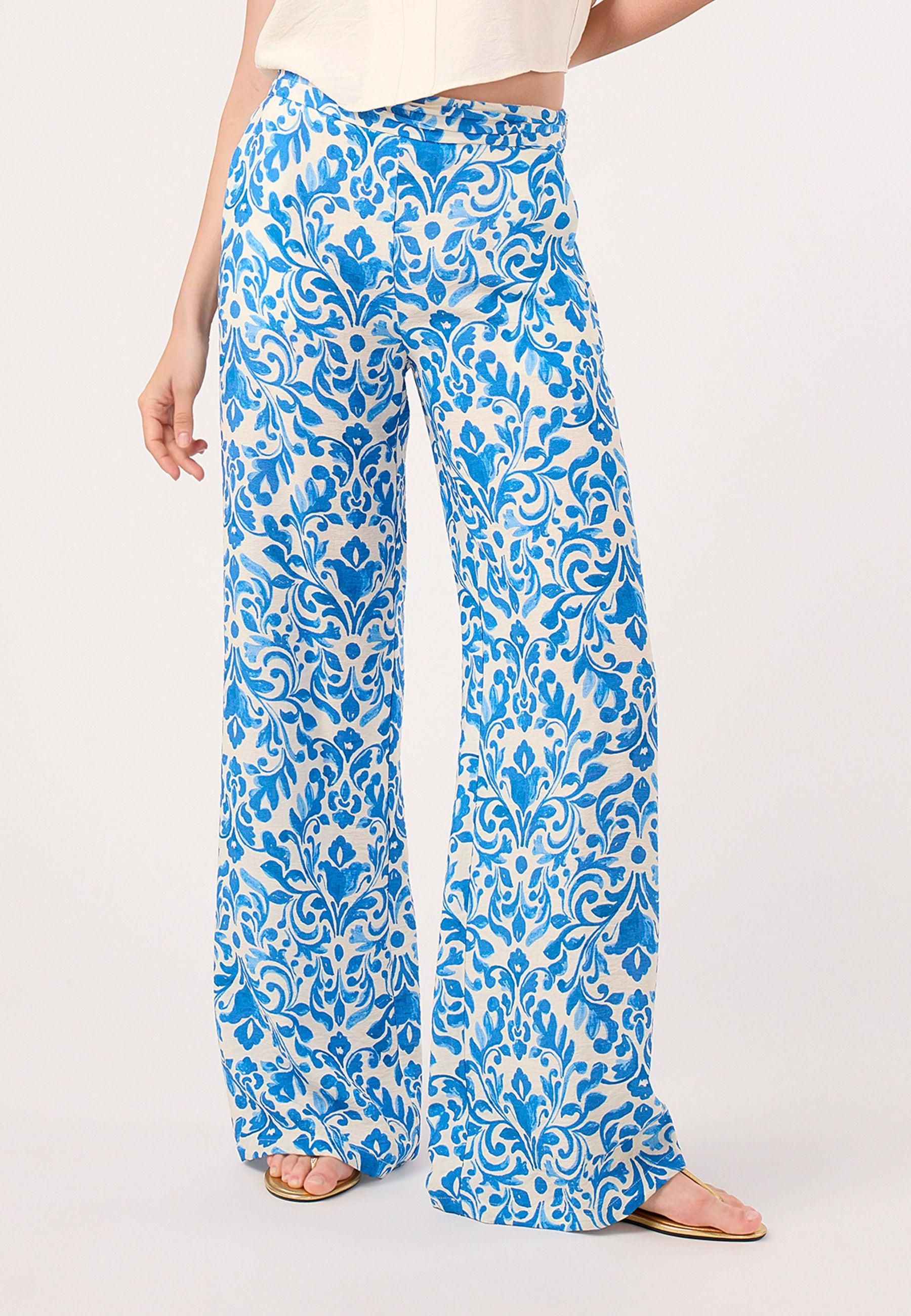 Dolores Promesas - Pantalones anchos de mujer de tejido fluido y estampado ornamental.