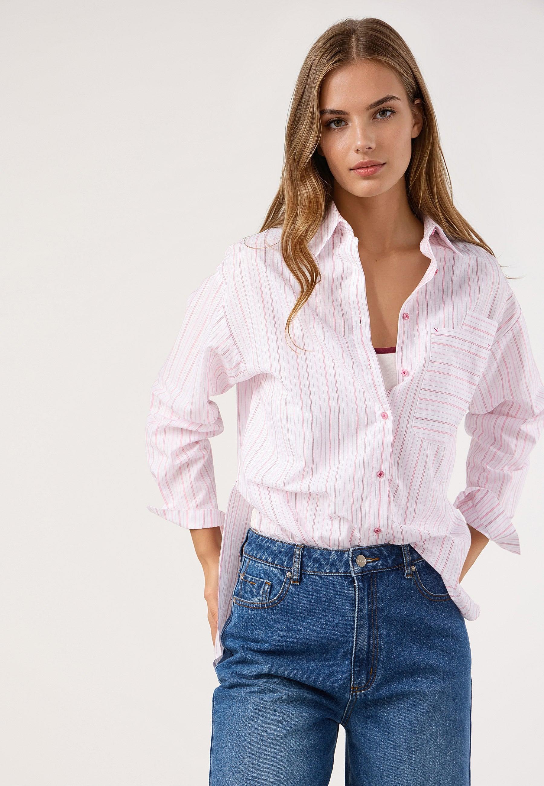 Dolores Promesas - Camisa de mujer de rayas con cuello clásico y bolsillo en el pecho.