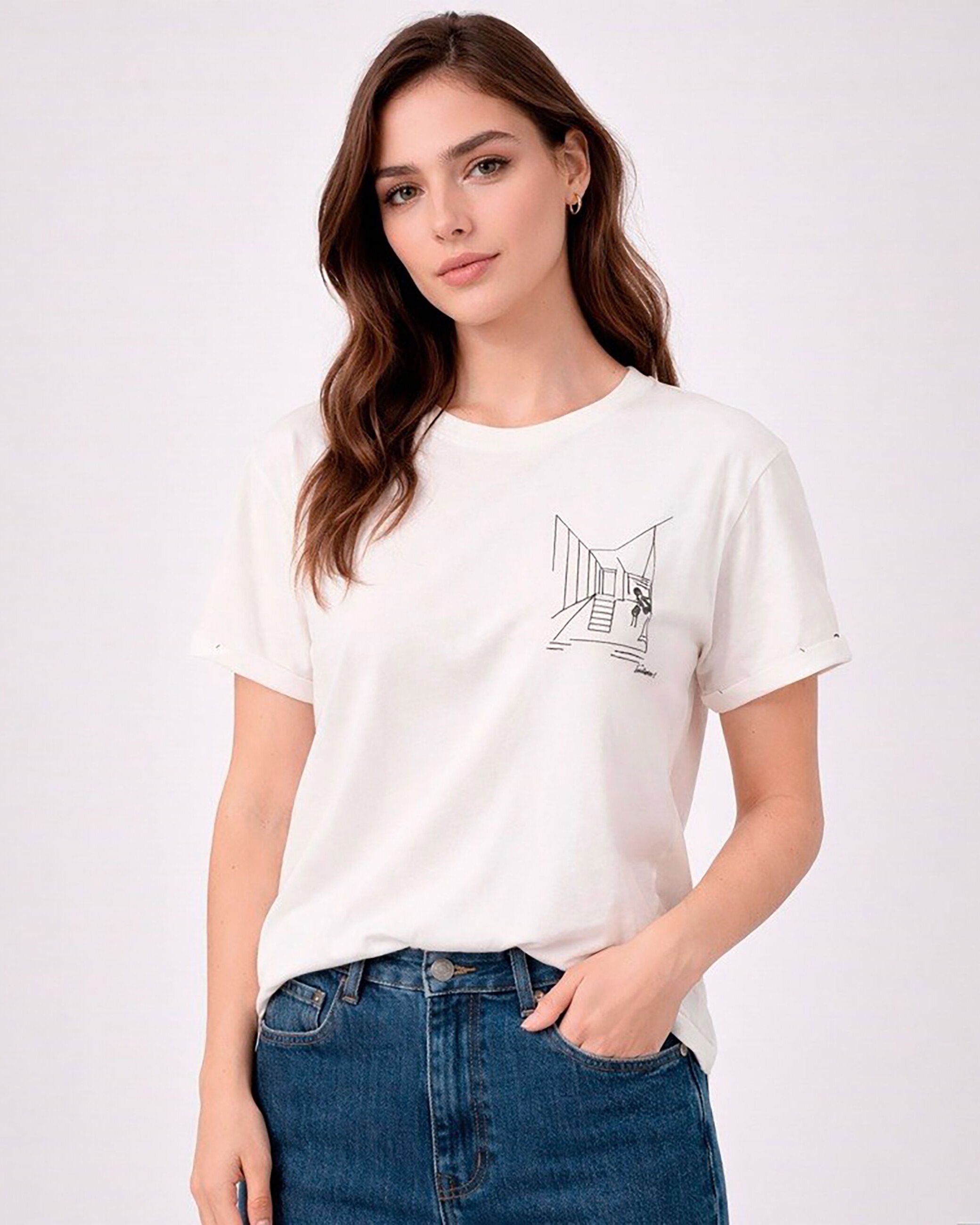 Camiseta de mujer de cuello redondo y manga corta - Dolores Promesas - Blanco Blanco-1