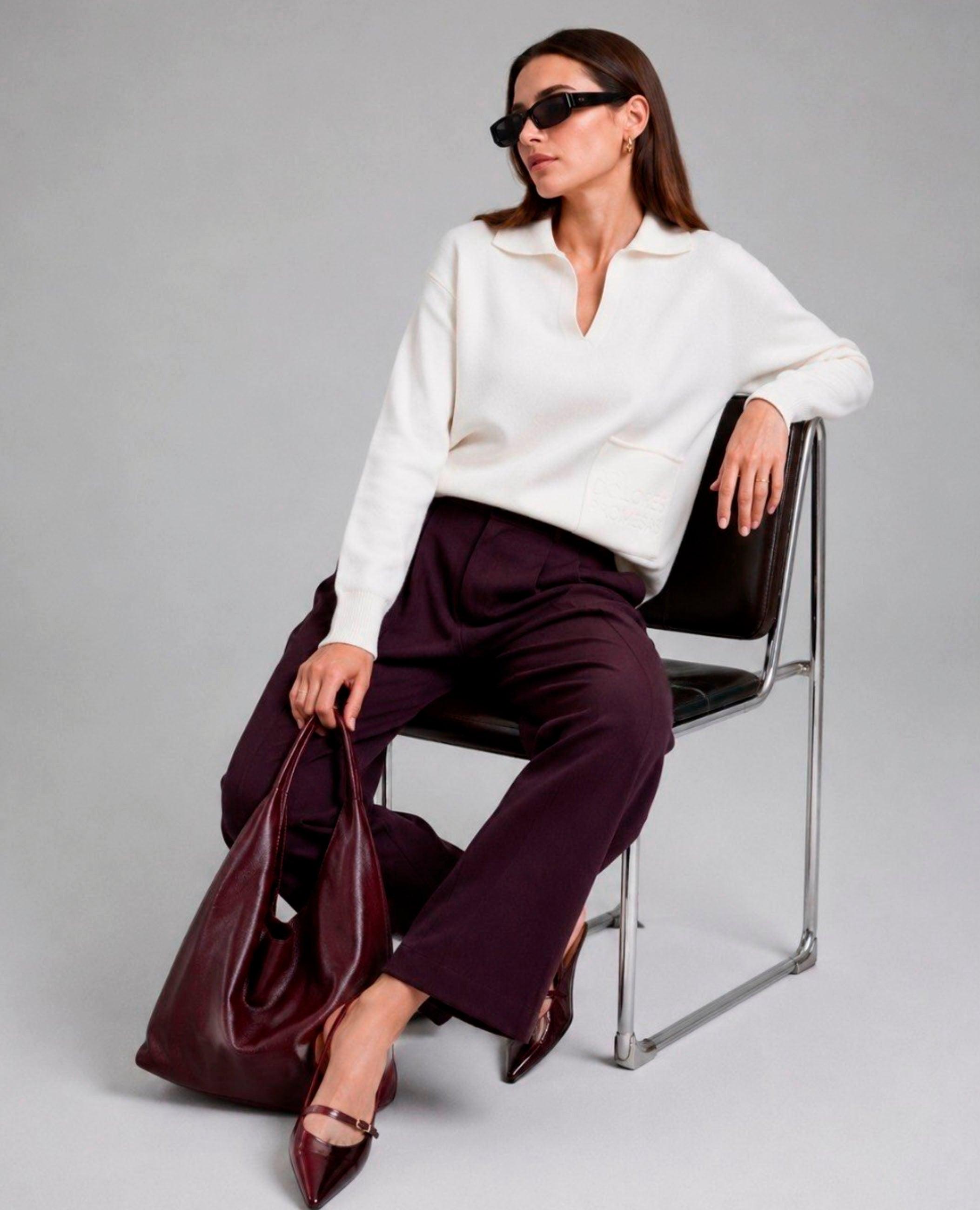 Pantalón ancho de mujer reina con cintura alta - Dolores Promesas - Granate Granate-1