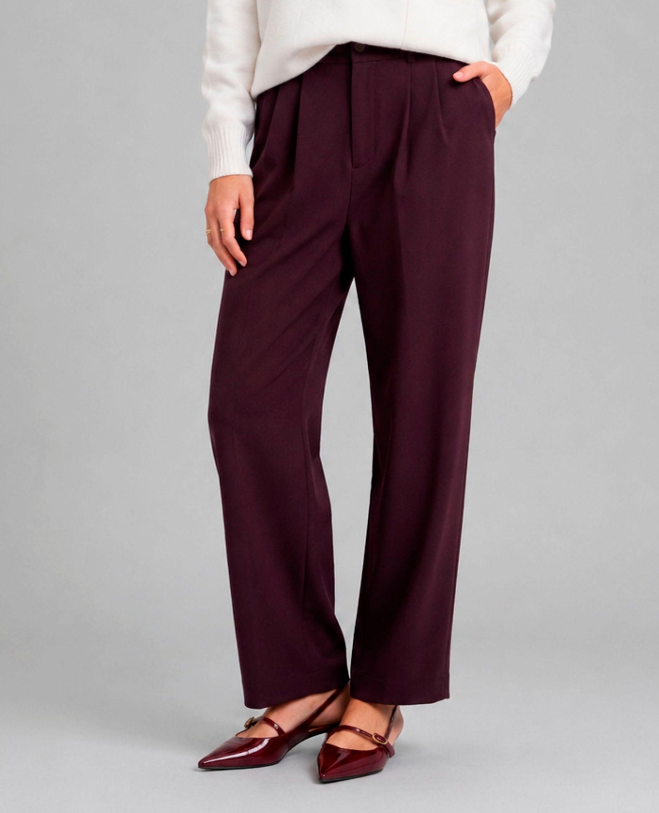 Pantalón ancho de mujer reina con cintura alta - Dolores Promesas - Granate Granate-2
