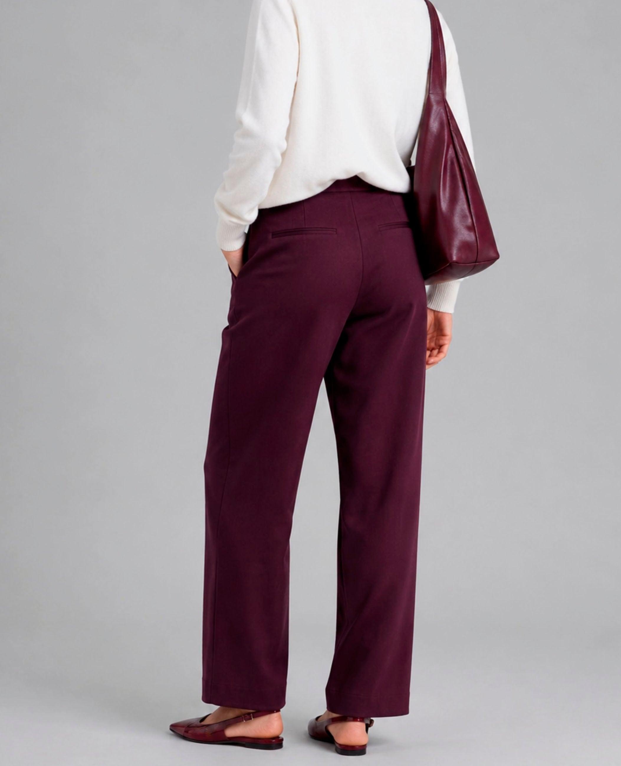 Pantalón ancho de mujer reina con cintura alta - Dolores Promesas - Granate Granate-3