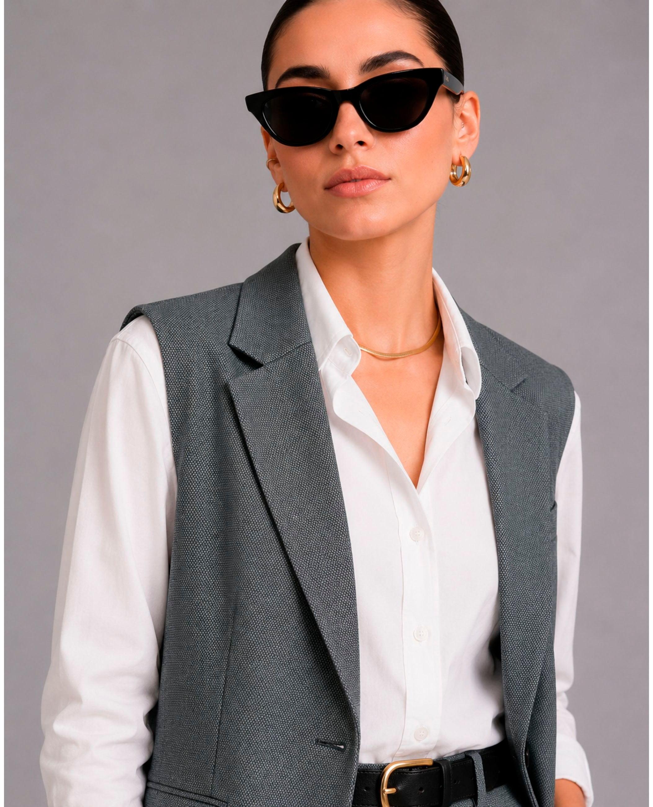 Chaleco grace de mujer sin mangas en tejido sastre - Dolores Promesas - Gris Gris-1
