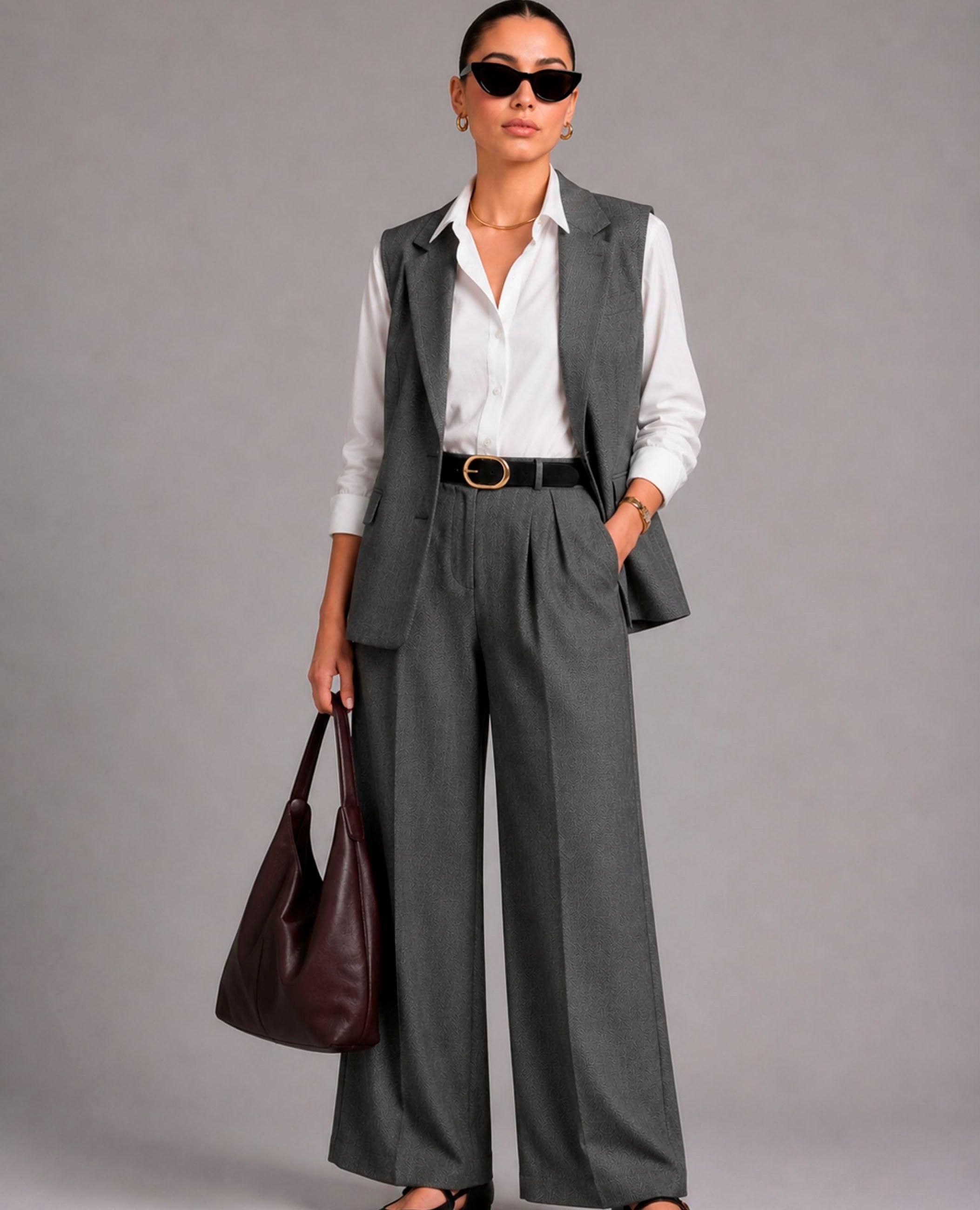 Pantalón ancho de mujer grace con pinzas delanteras - Dolores Promesas - Gris Gris-1