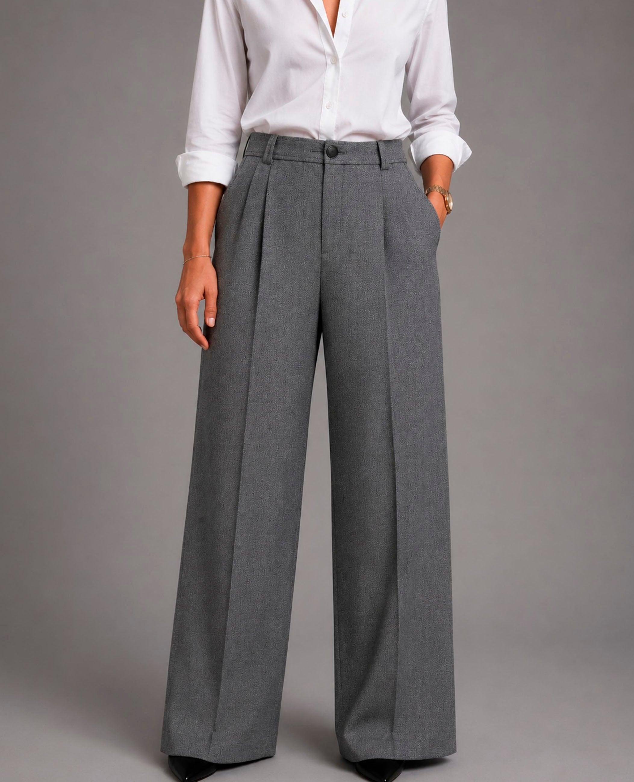 Pantalón ancho de mujer grace con pinzas delanteras - Dolores Promesas - Gris Gris-2