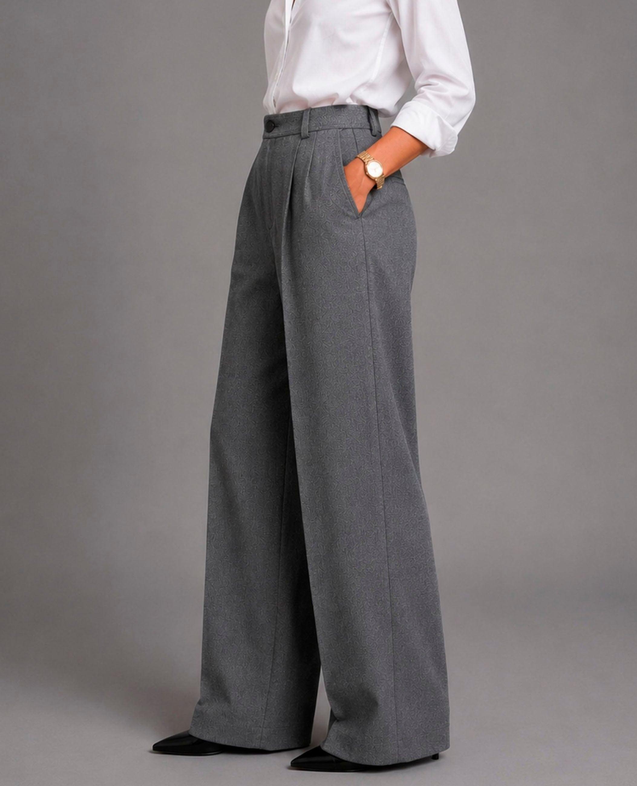 Pantalón ancho de mujer grace con pinzas delanteras - Dolores Promesas - Gris Gris-3