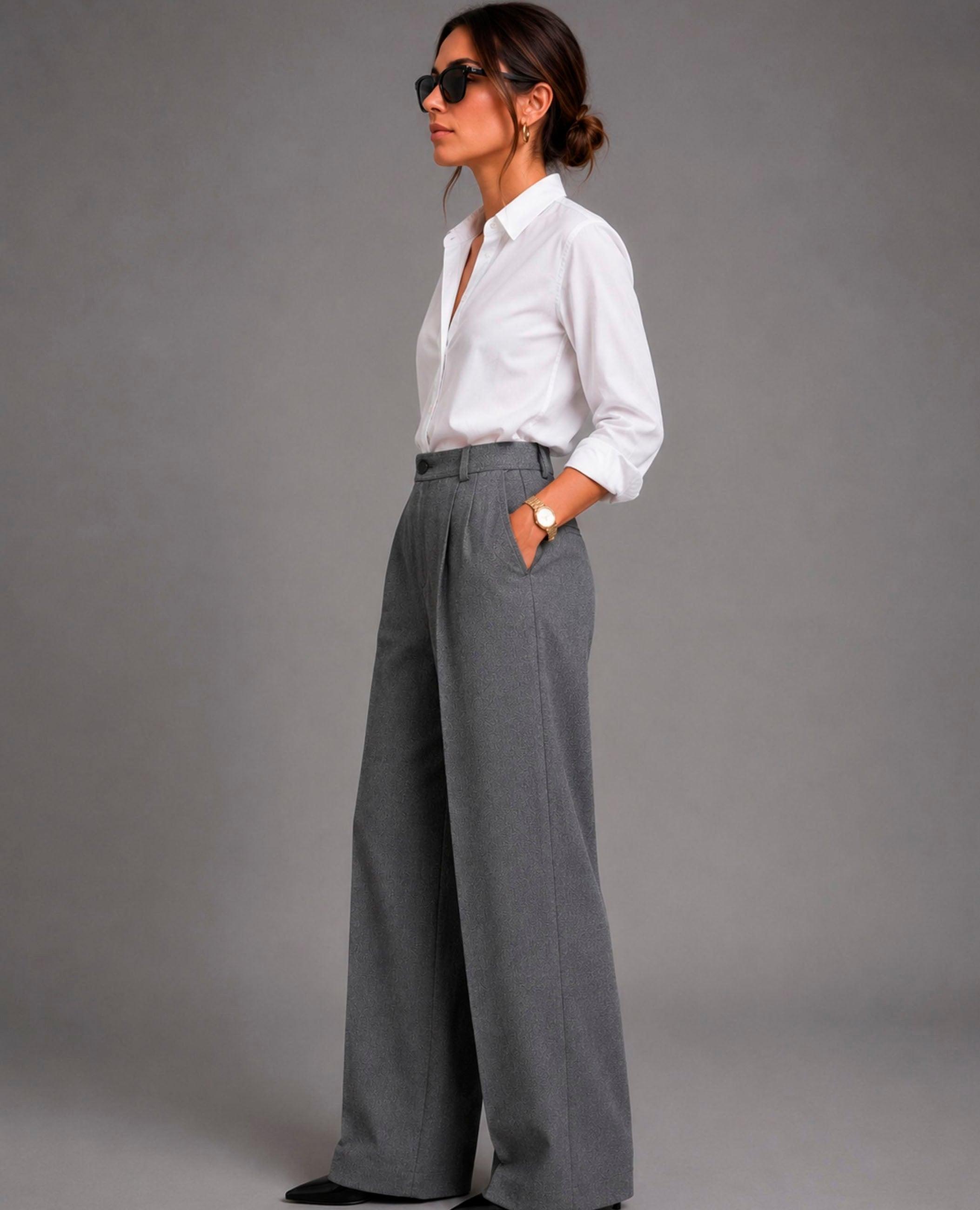 Pantalón ancho de mujer grace con pinzas delanteras - Dolores Promesas - Gris Gris-4