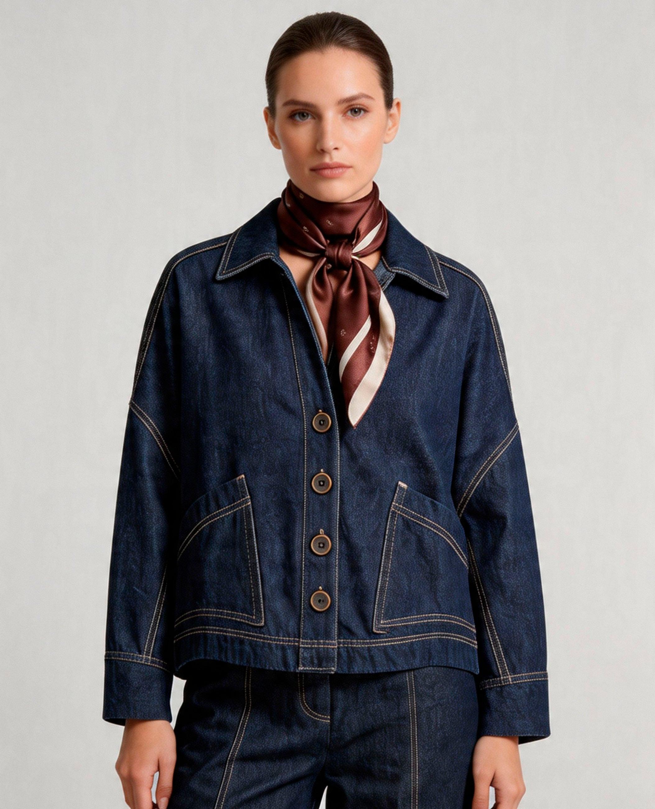 Sobrecamisa de mujer candela denim con cuello solapa - Dolores Promesas - Azul marino Azul marino-1