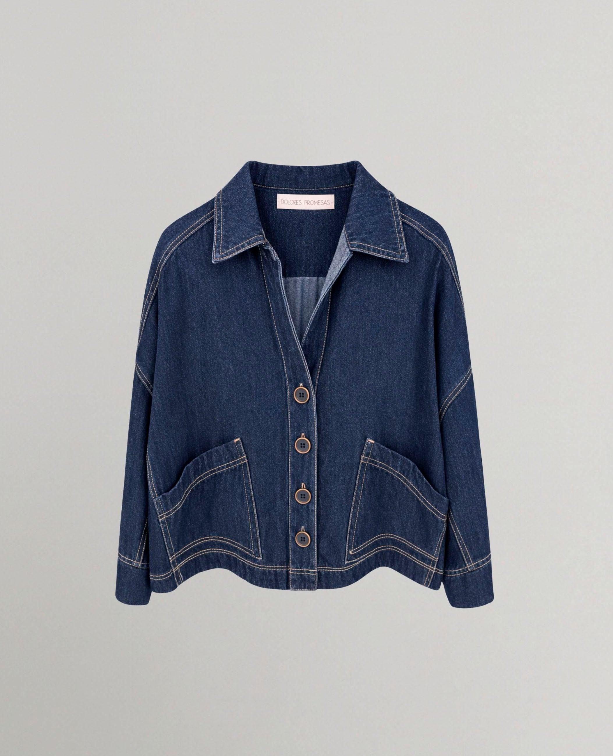 Sobrecamisa de mujer candela denim con cuello solapa - Dolores Promesas - Azul marino Azul marino-4