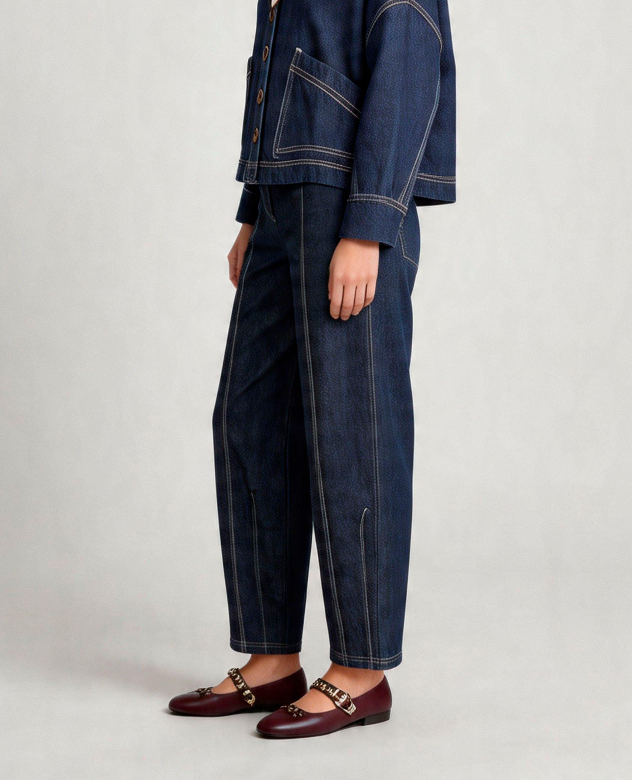 Pantalón ancho de mujer candela denim con bolsillos delanteros - Dolores Promesas - Azul marino Azul marino-3