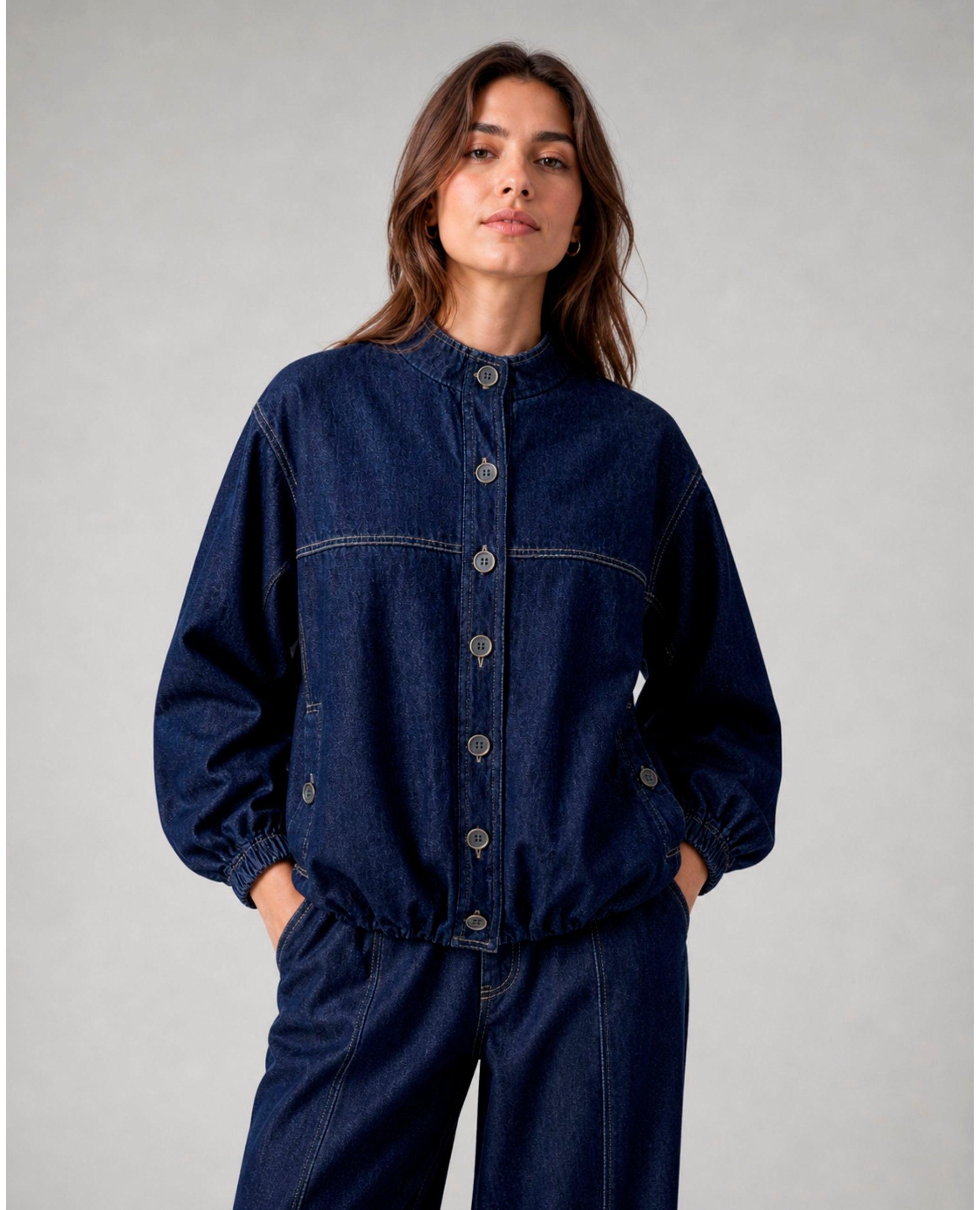 Bomber de mujer candela con manga abullonada - Dolores Promesas - Azul marino Azul marino-1