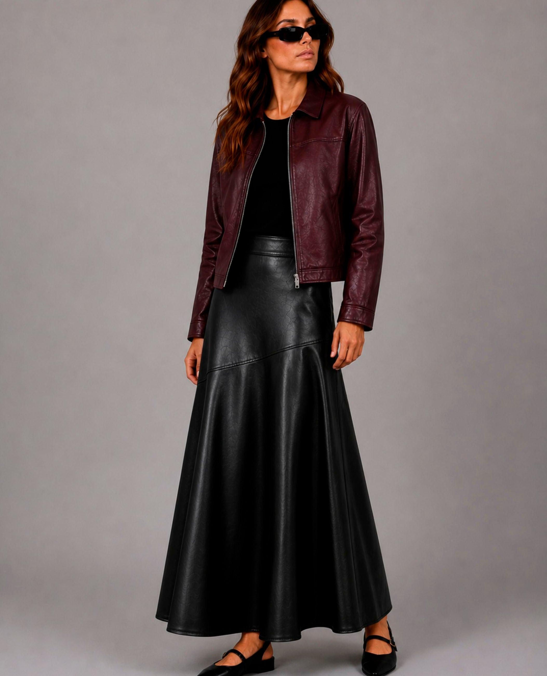 Falda larga sienna efecto piel - Dolores Promesas - Negro Negro-1