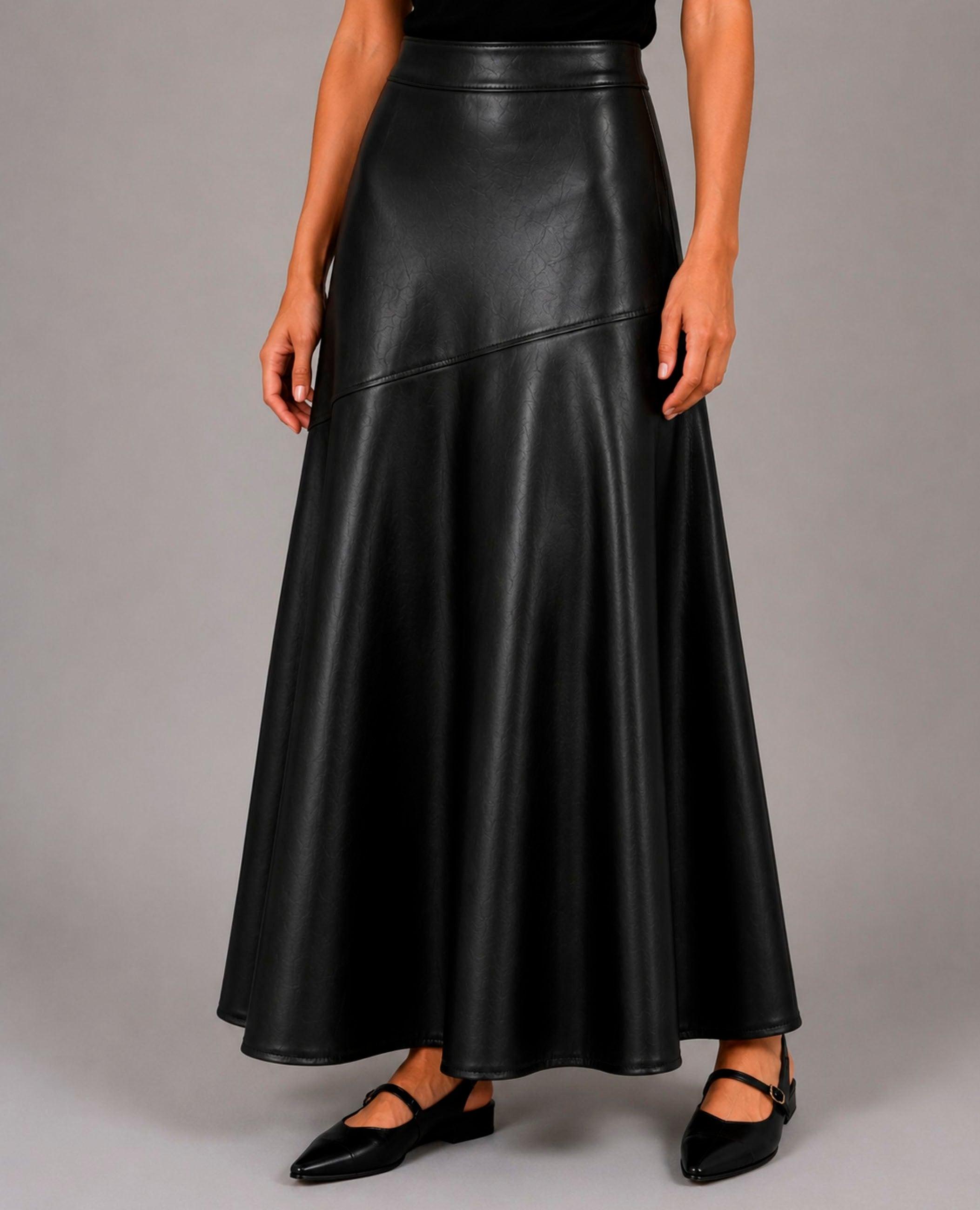 Falda larga sienna efecto piel - Dolores Promesas - Negro Negro-3