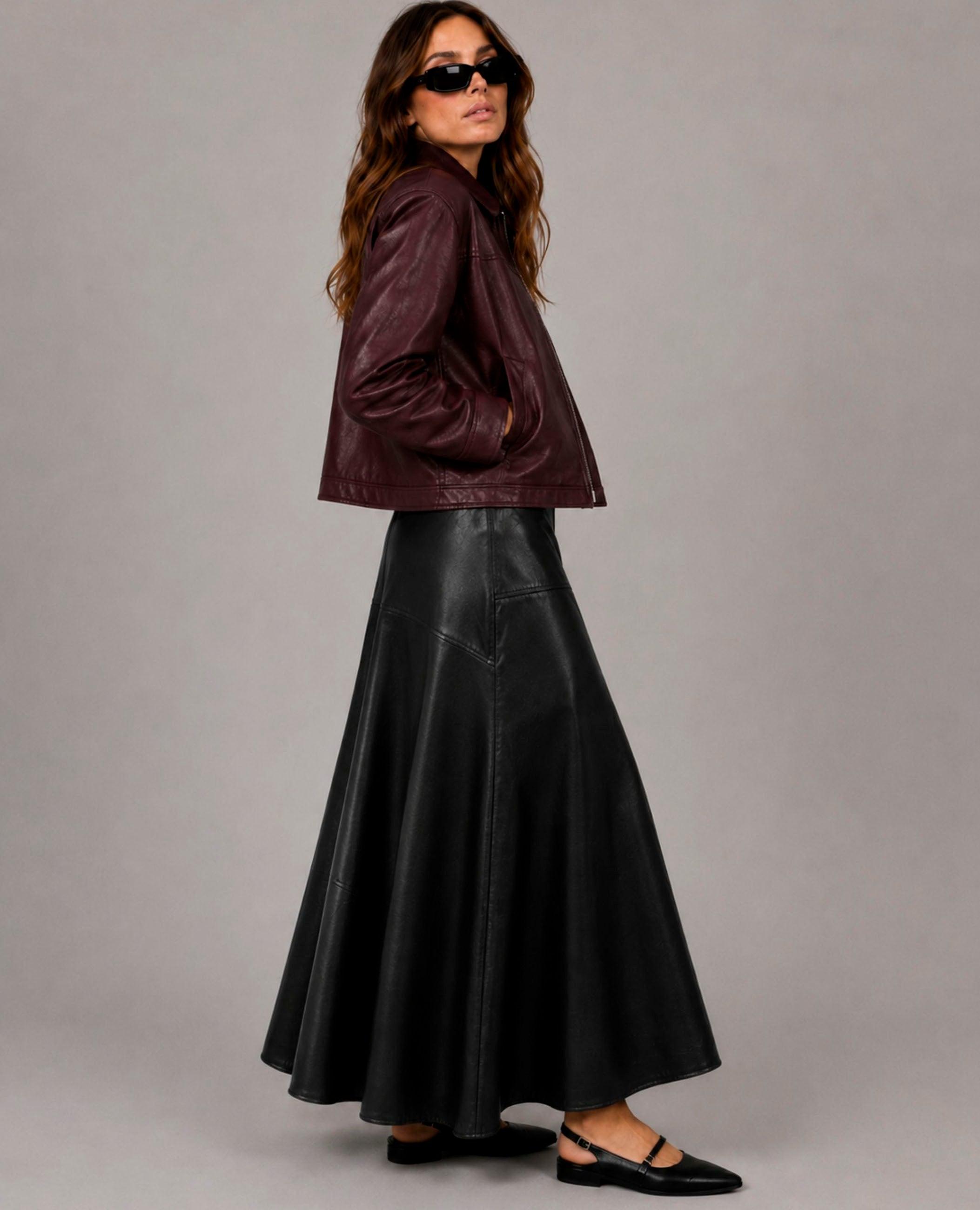 Falda larga sienna efecto piel - Dolores Promesas - Negro Negro-4