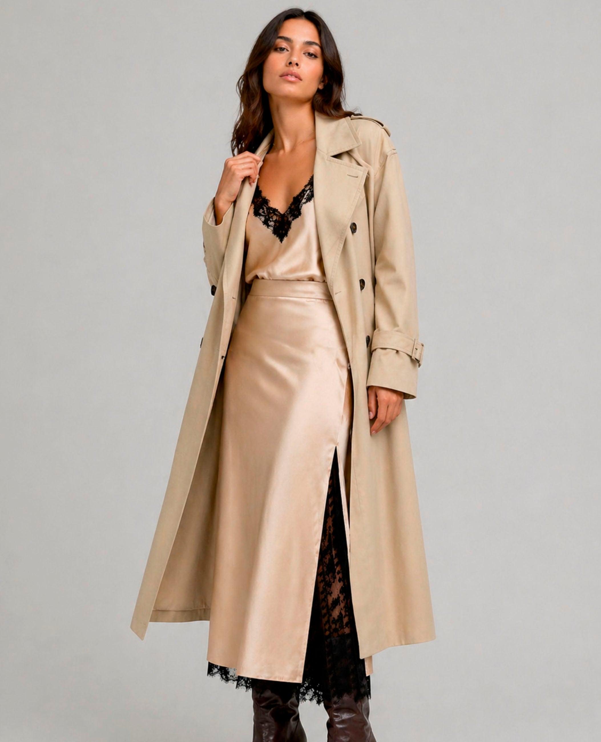 Falda midi ayla con encaje - Dolores Promesas - Beige Beige-1