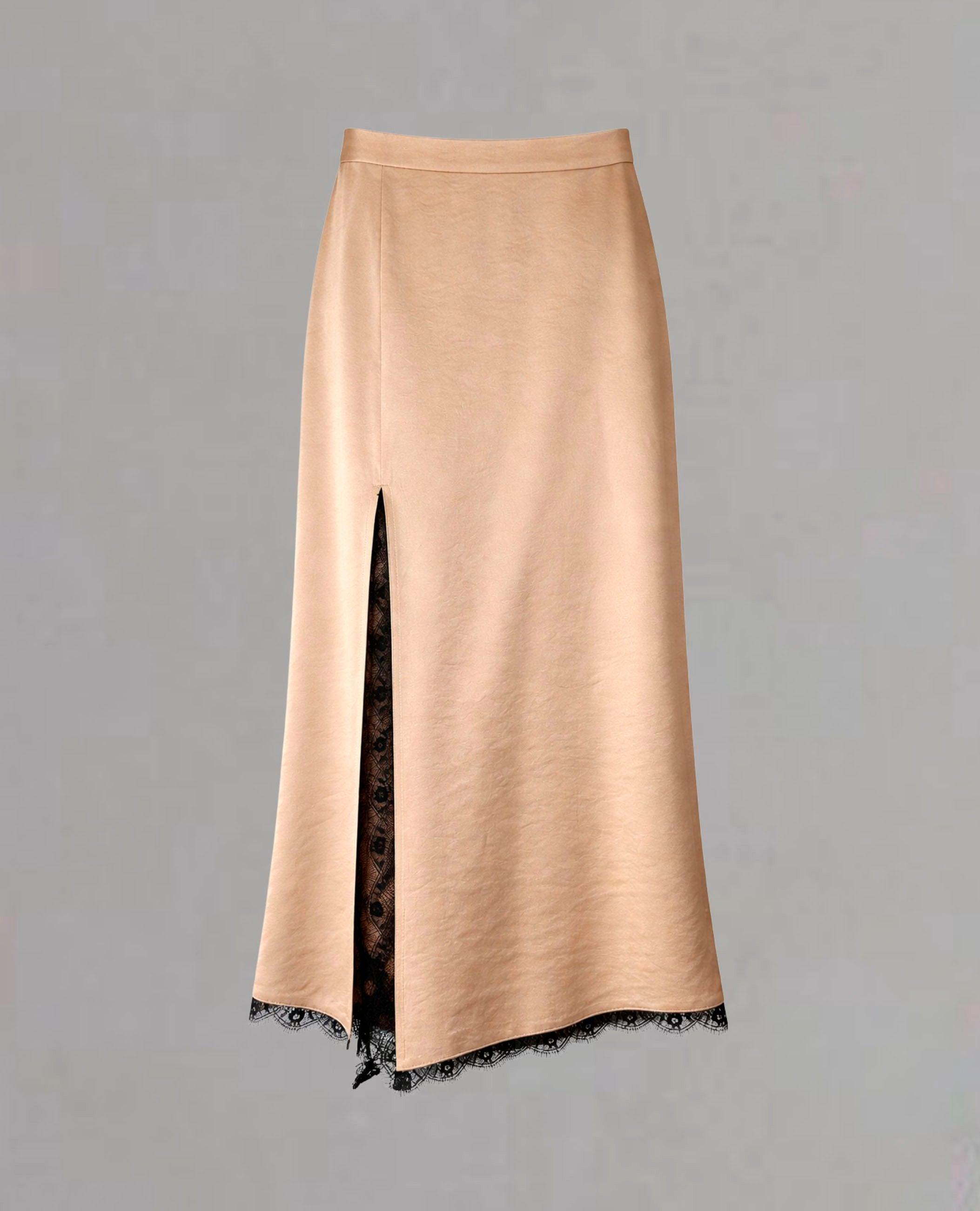 Falda midi ayla con encaje - Dolores Promesas - Beige Beige-4