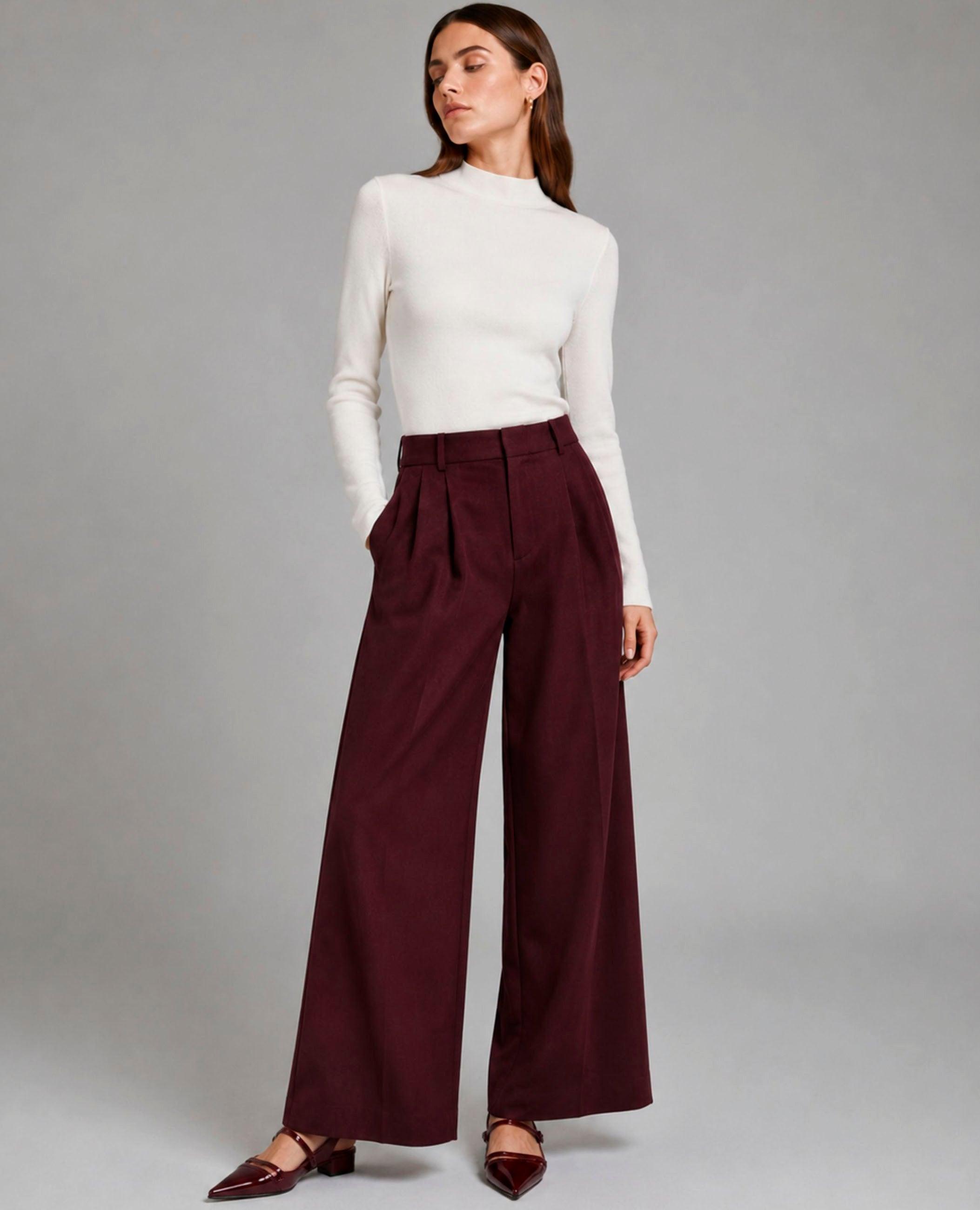Pantalón ancho de mujer rilye con pinzas - Dolores Promesas - Granate Granate-1
