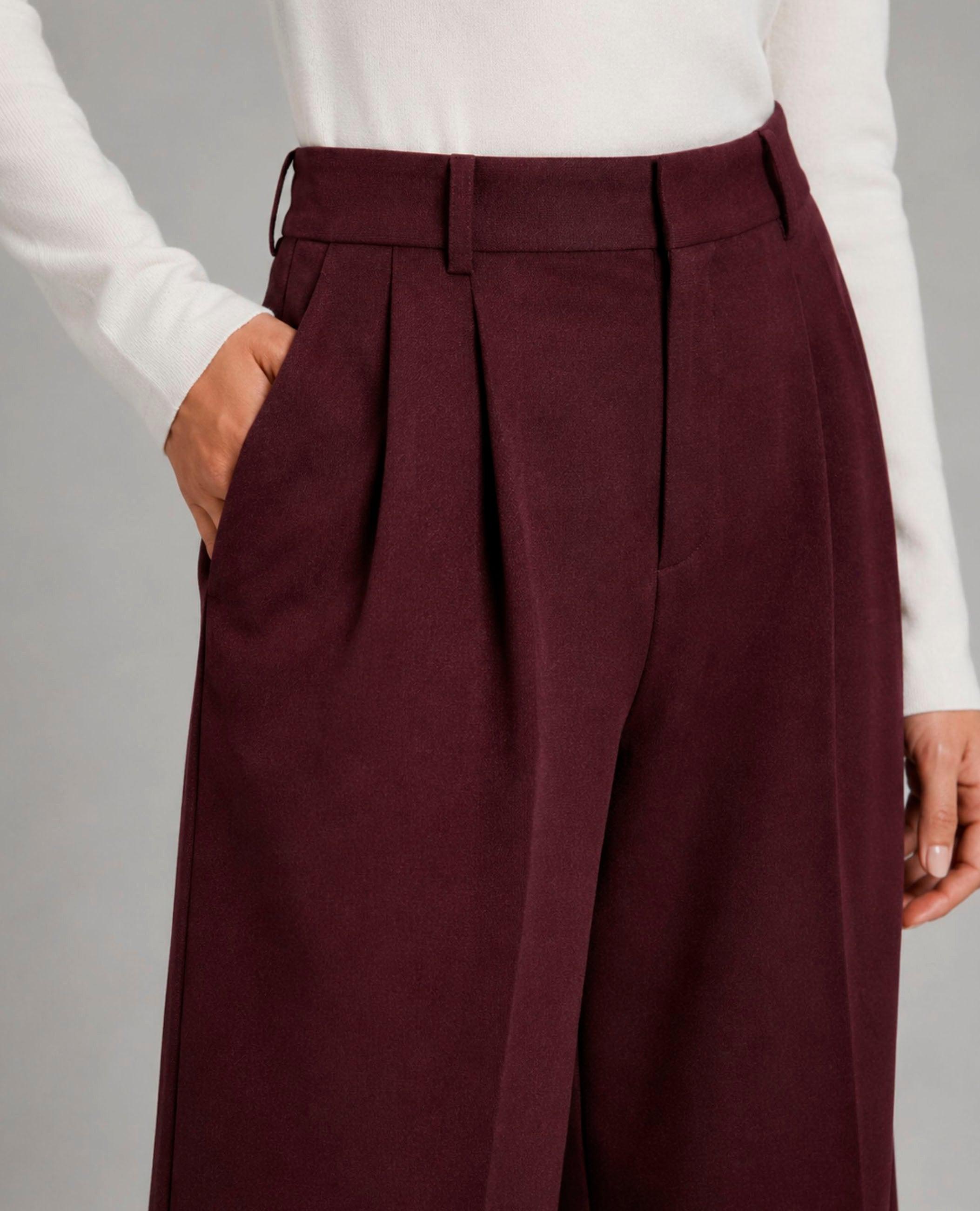 Pantalón ancho de mujer rilye con pinzas - Dolores Promesas - Granate Granate-2