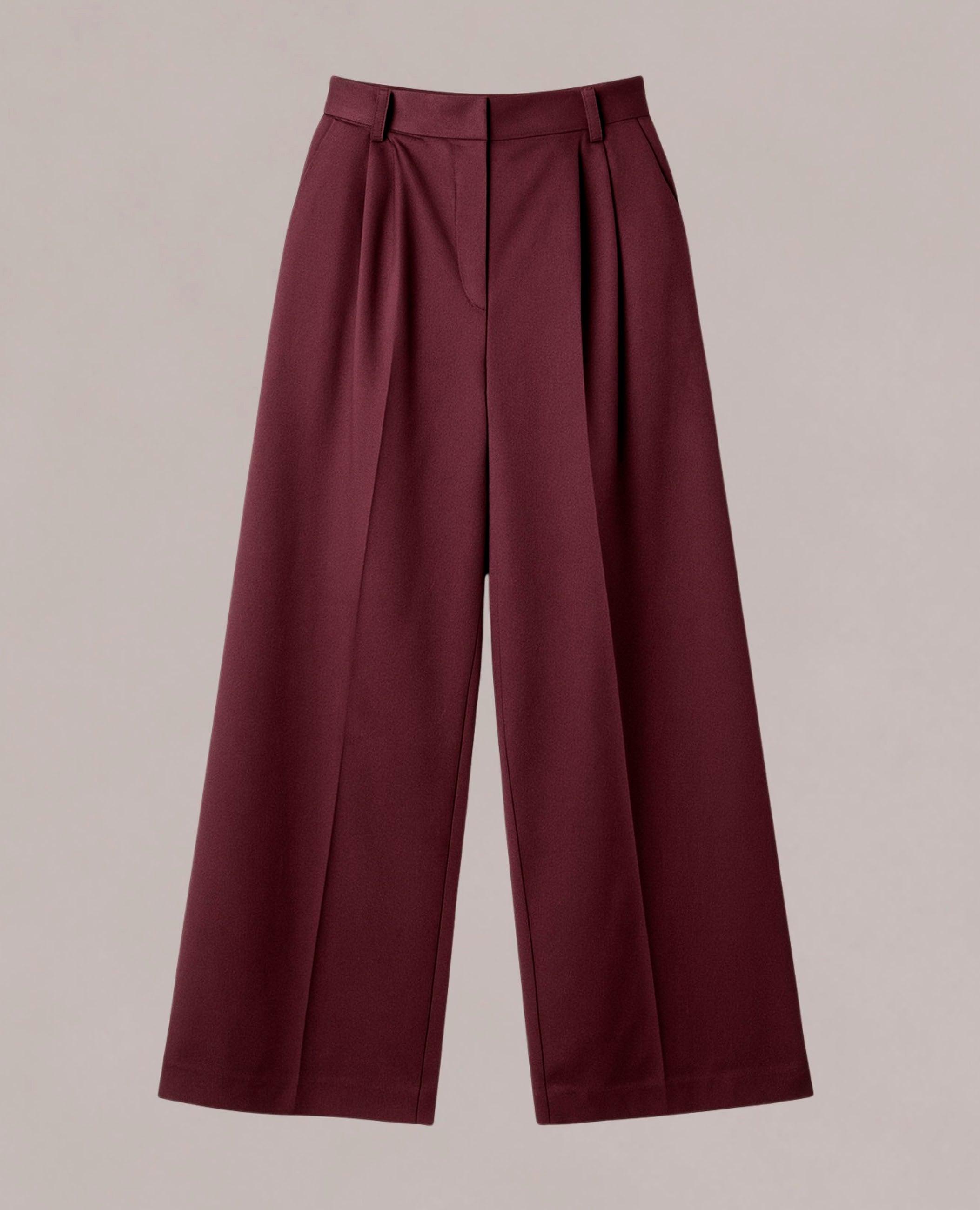 Pantalón ancho de mujer rilye con pinzas - Dolores Promesas - Granate Granate-4
