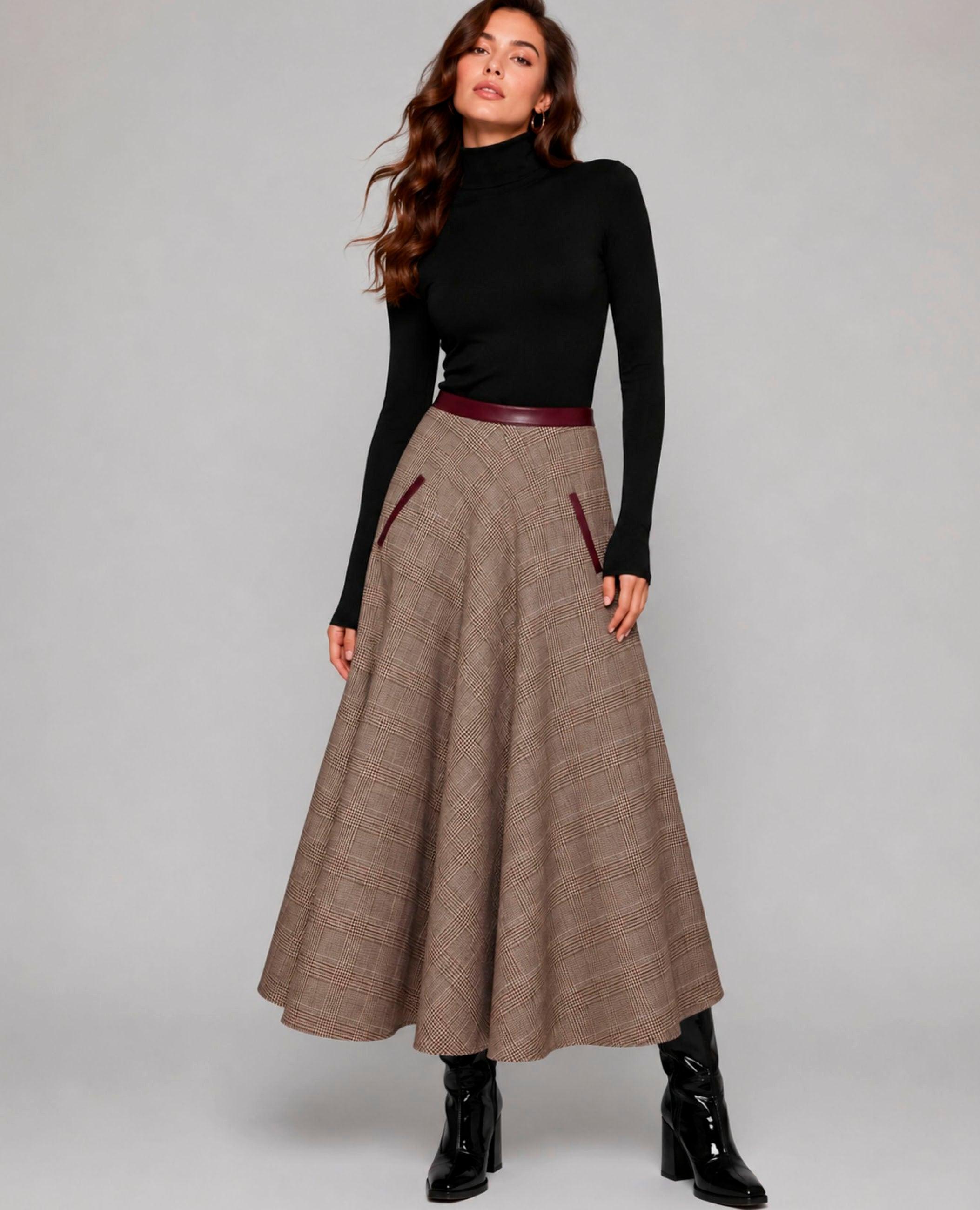Falda midi rosalia corte evasé - Dolores Promesas - Marrón Marrón-1