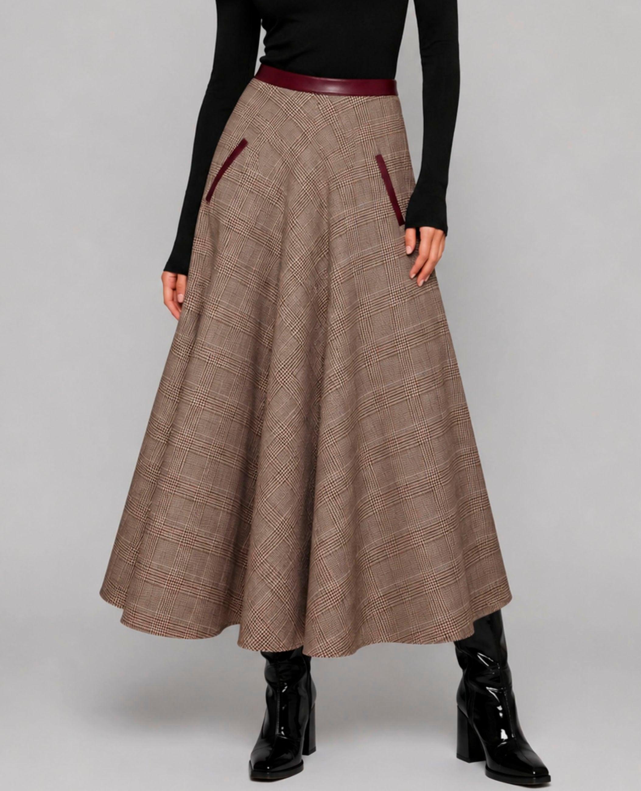 Falda midi rosalia corte evasé - Dolores Promesas - Marrón Marrón-3