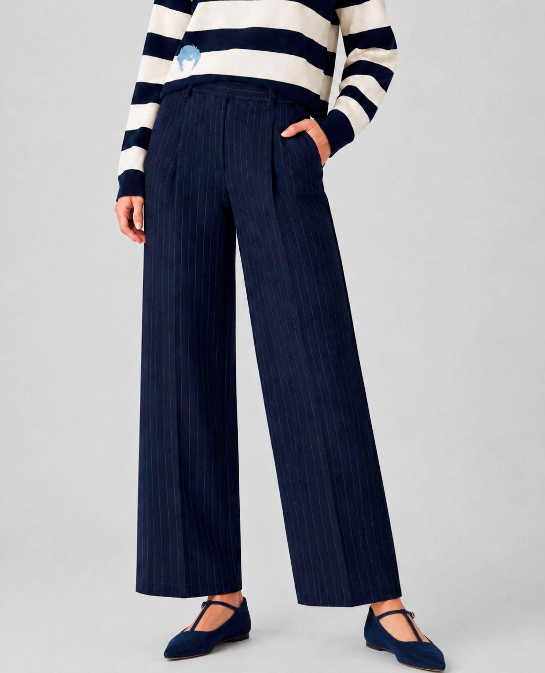 Pantalón recto de mujer rocio de tiro alto - Dolores Promesas - Azul marino Azul marino-1