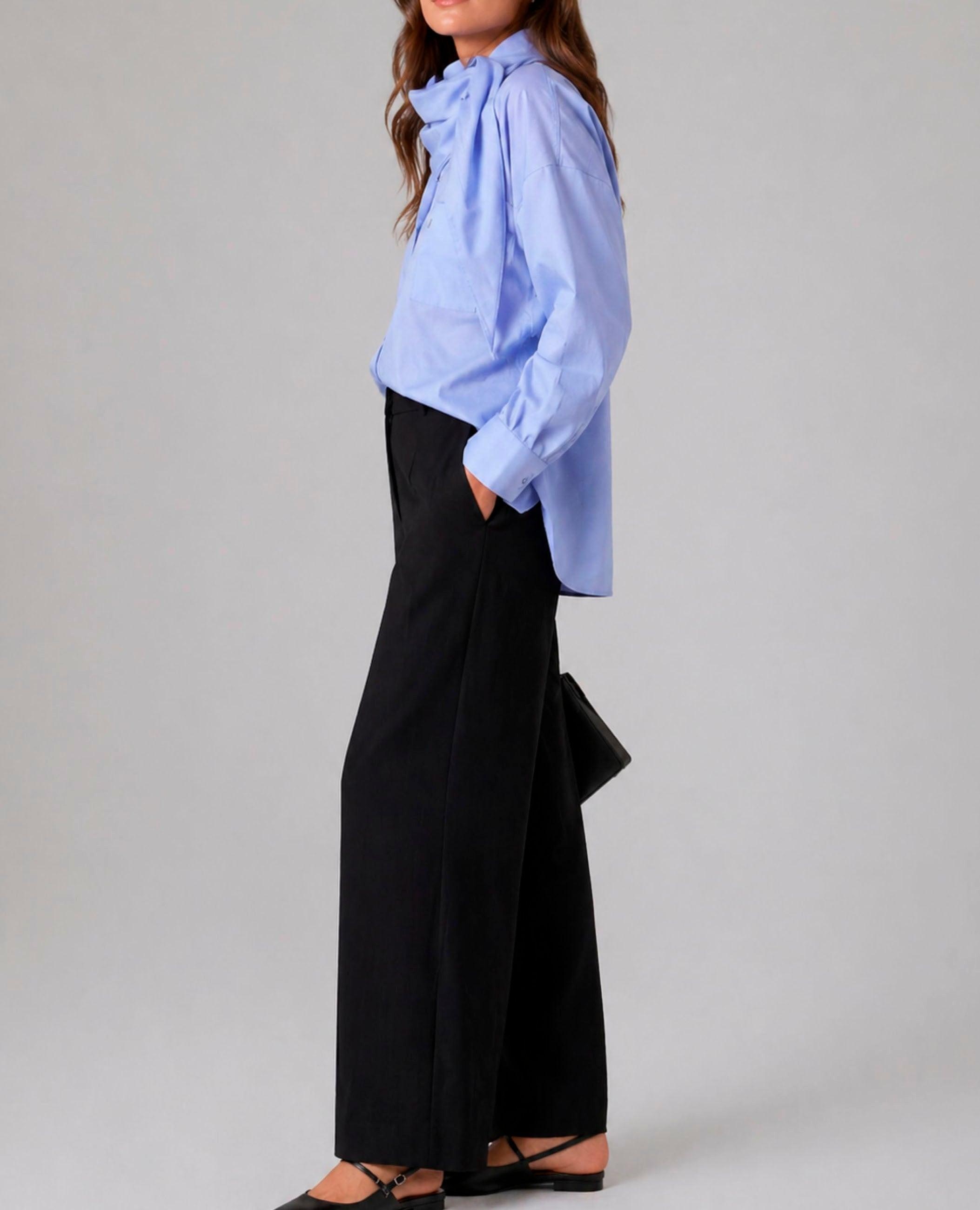 Pantalón ancho de mujer con tejido fluido - Dolores Promesas - Negro Negro-1